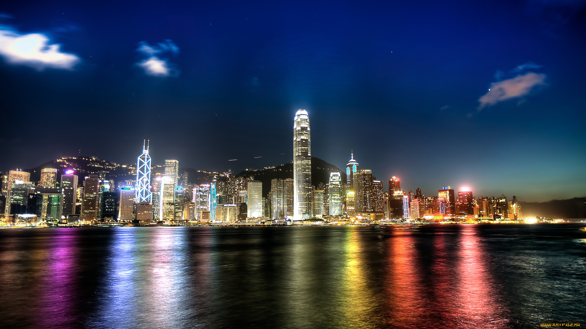 hong, kong, hd, города, гонконг, , китай, ночь, побережье, здания, огни