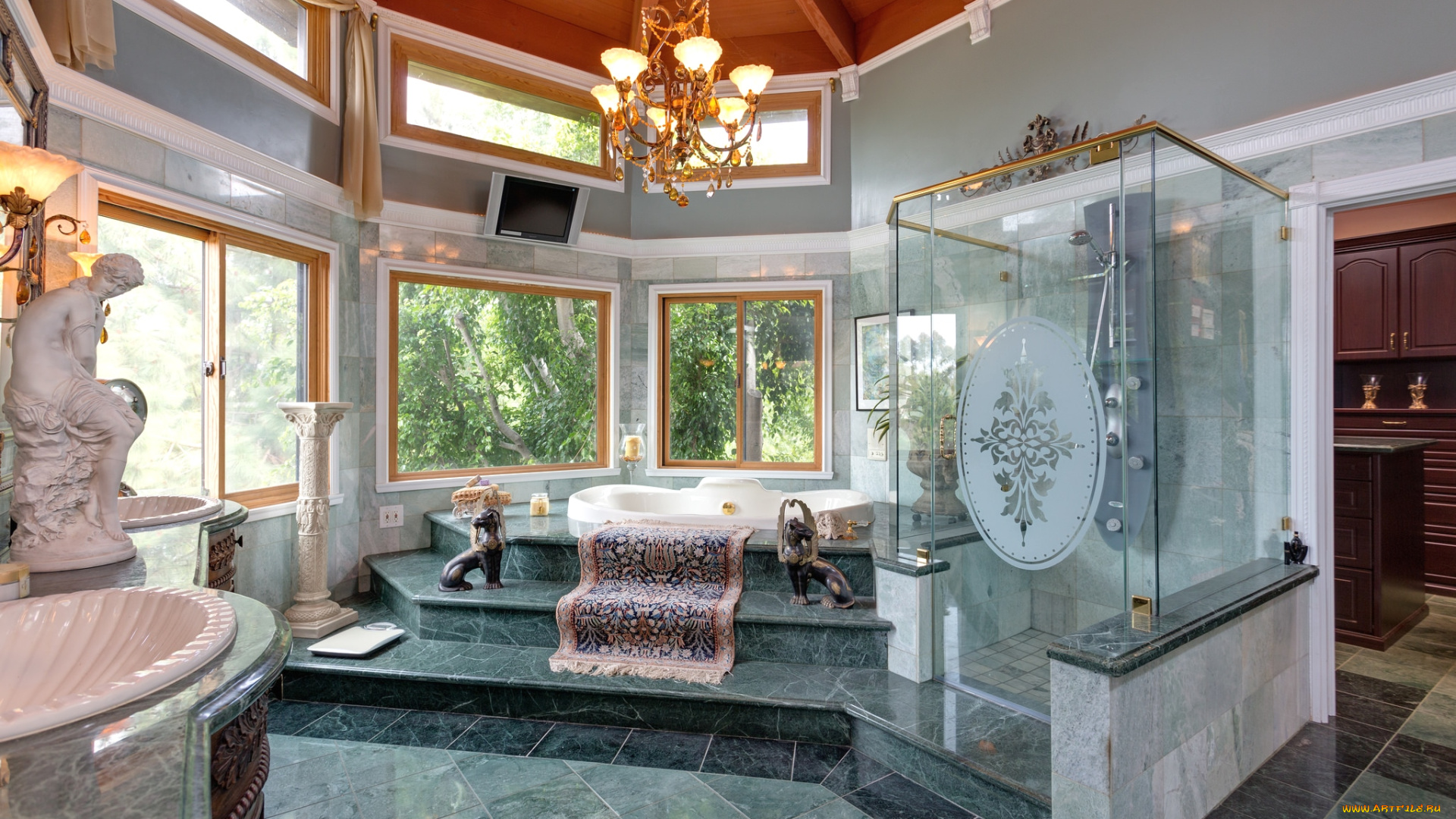 интерьер, ванная, и, туалетная, комнаты, роскошь, ковер, душ