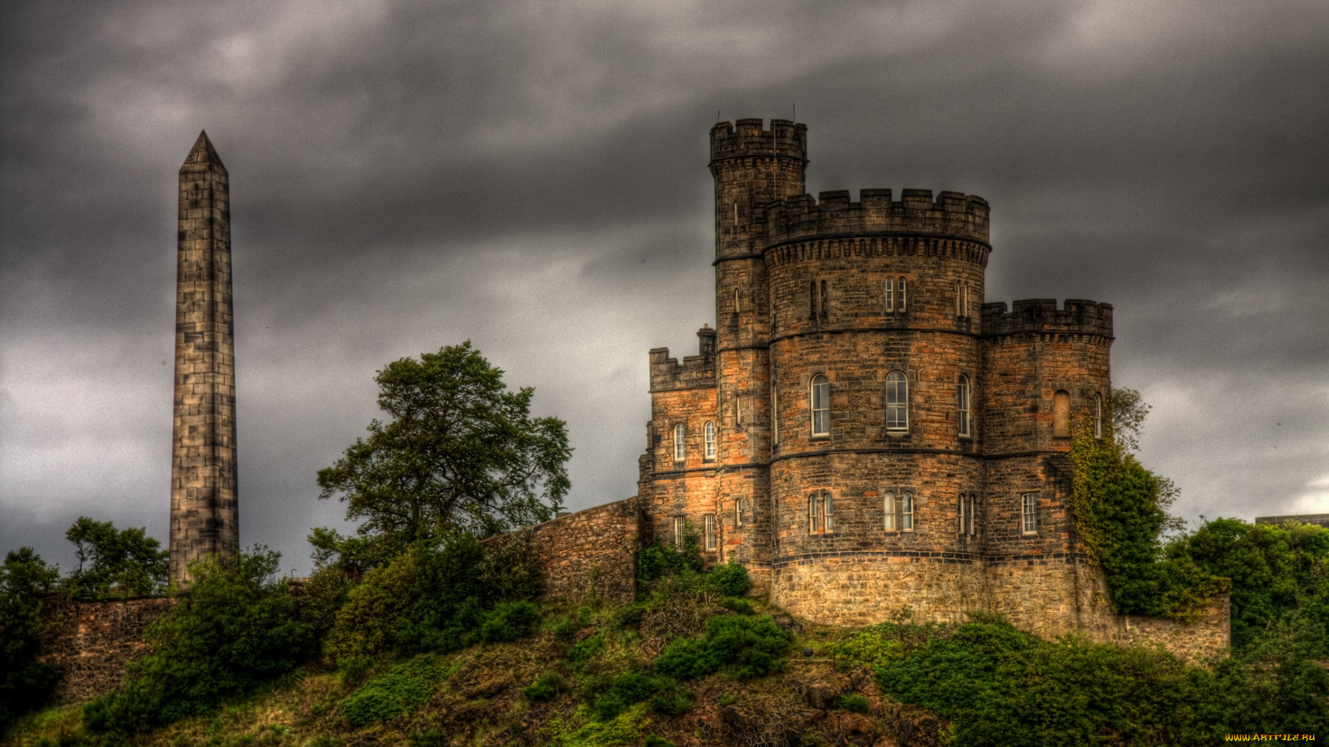 old, calton, hill, cemetery, города, эдинбург, , шотландия, холм, замок, башня
