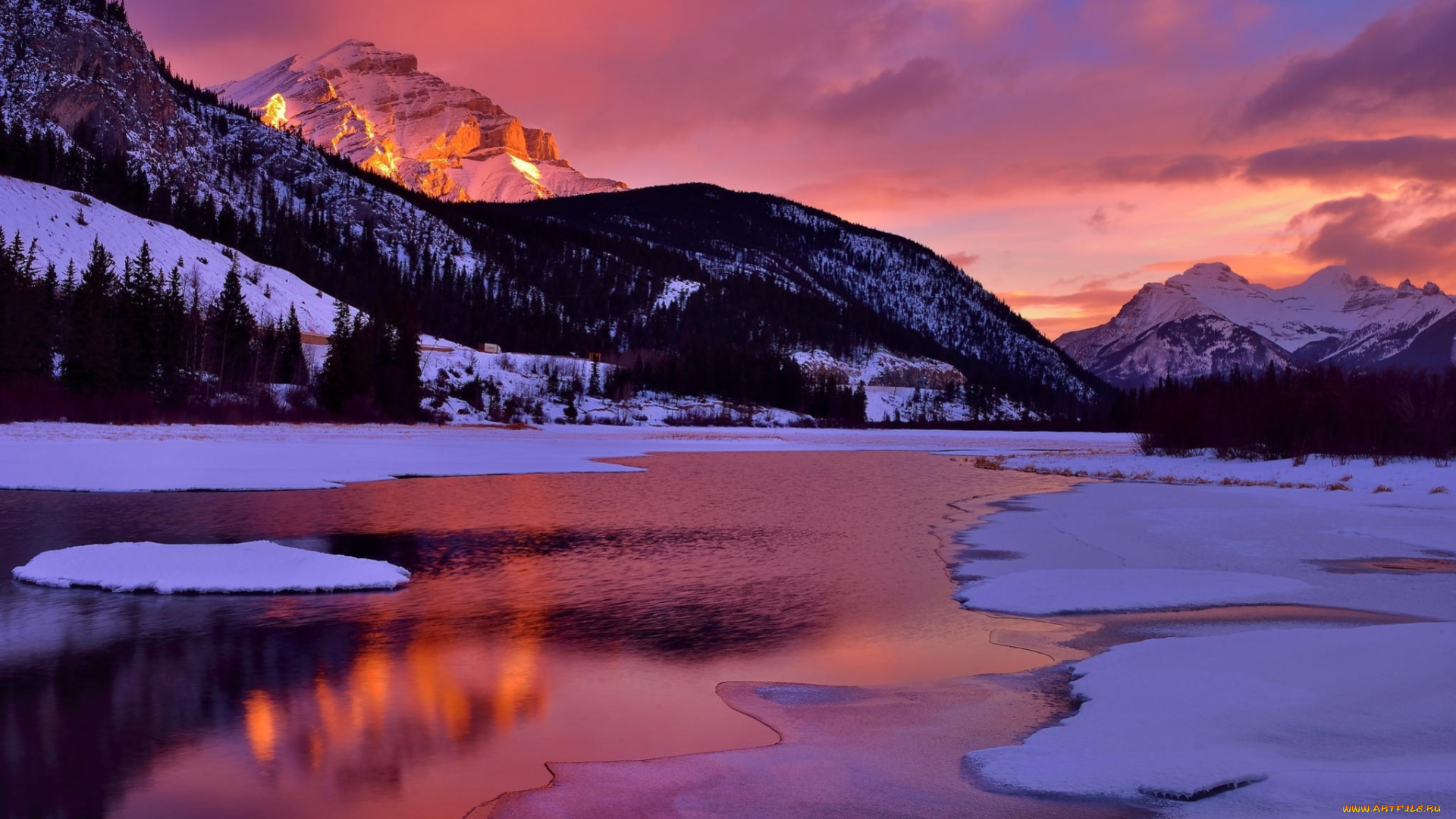 природа, реки, озера, озеро, горы, отражение, небо, облака, снег, зима