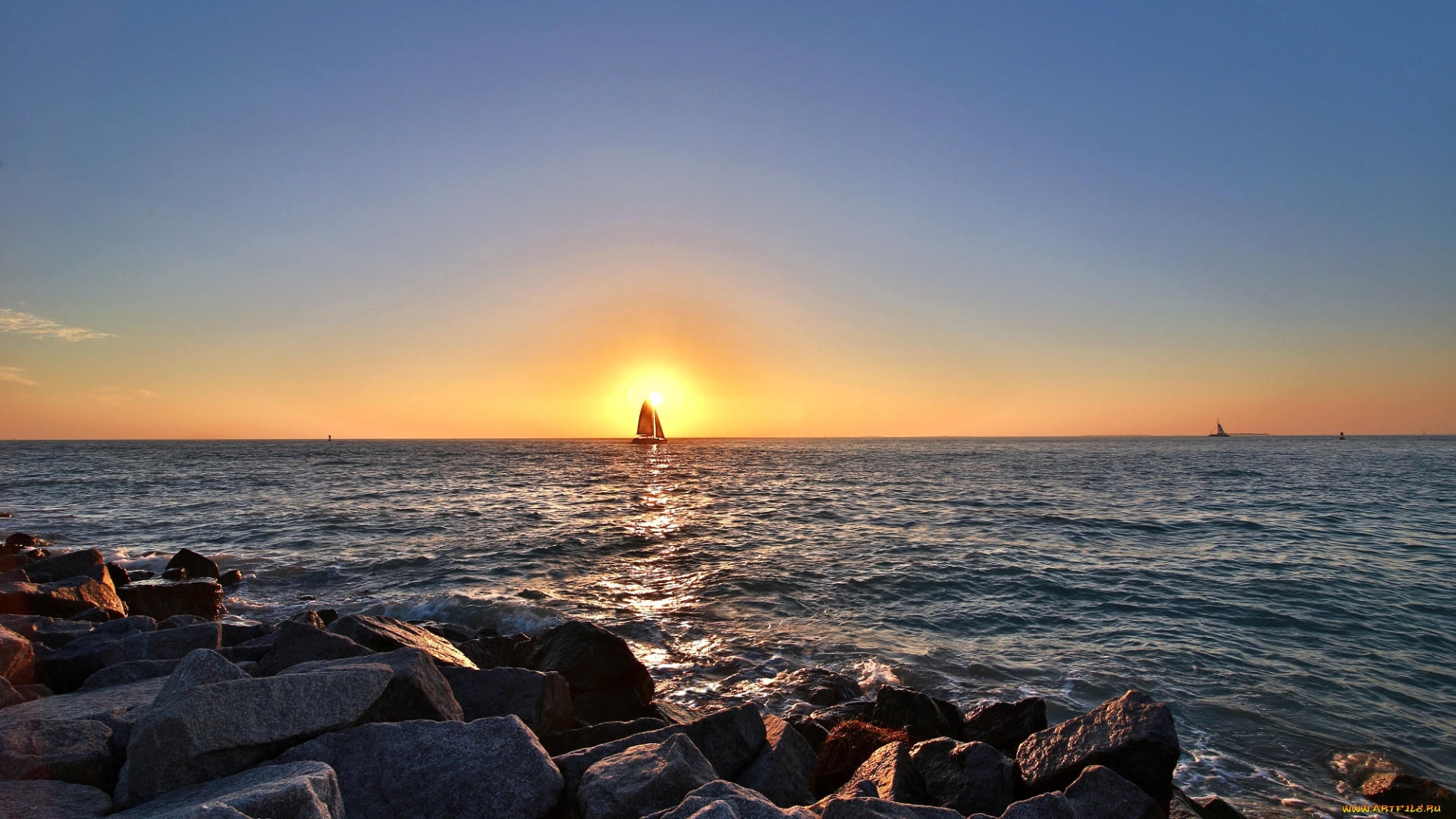 природа, восходы, закаты, парус, солнце, горизонт, камни, океан