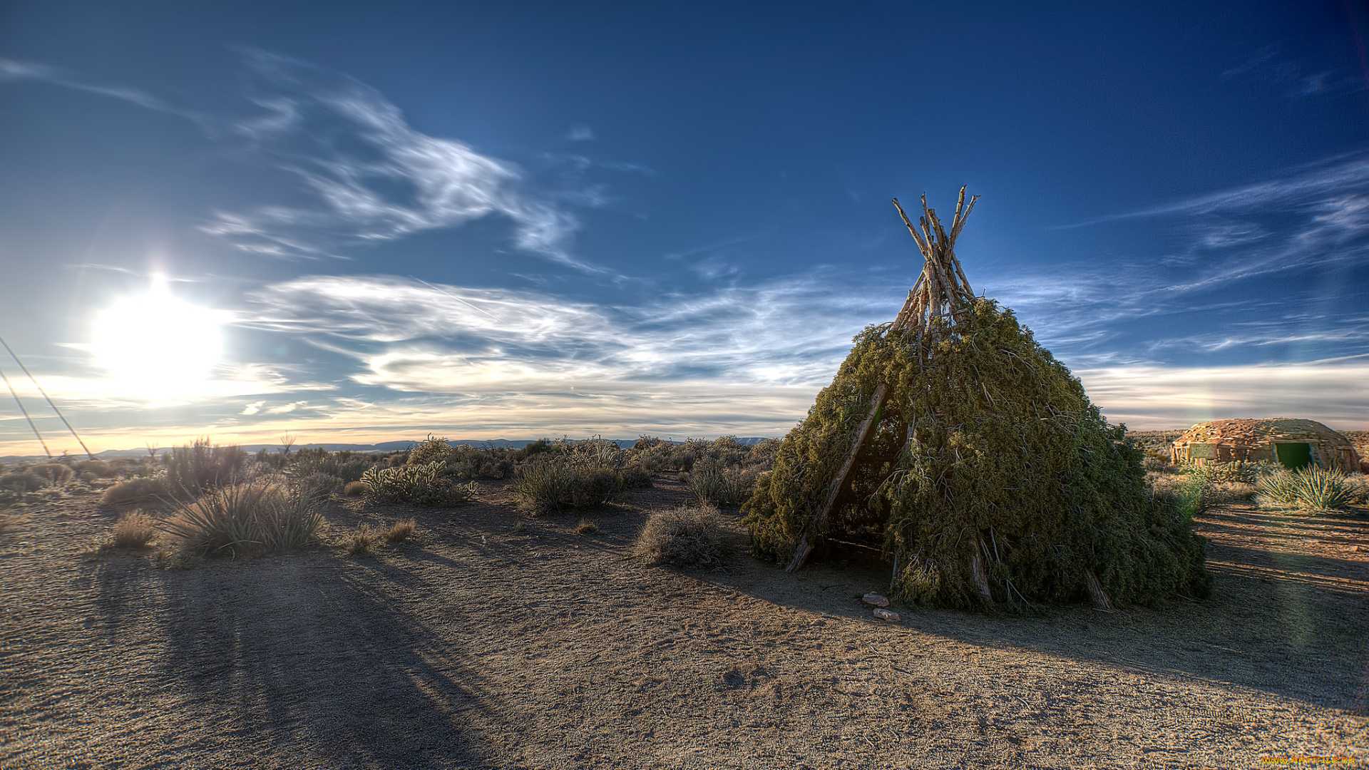 природа, восходы, закаты, солнце, горизонт, шалаш, пустыня, трава