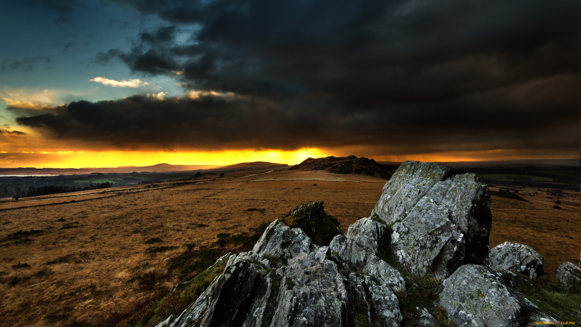 природа, восходы, закаты, тучи, камни, равнина, свет