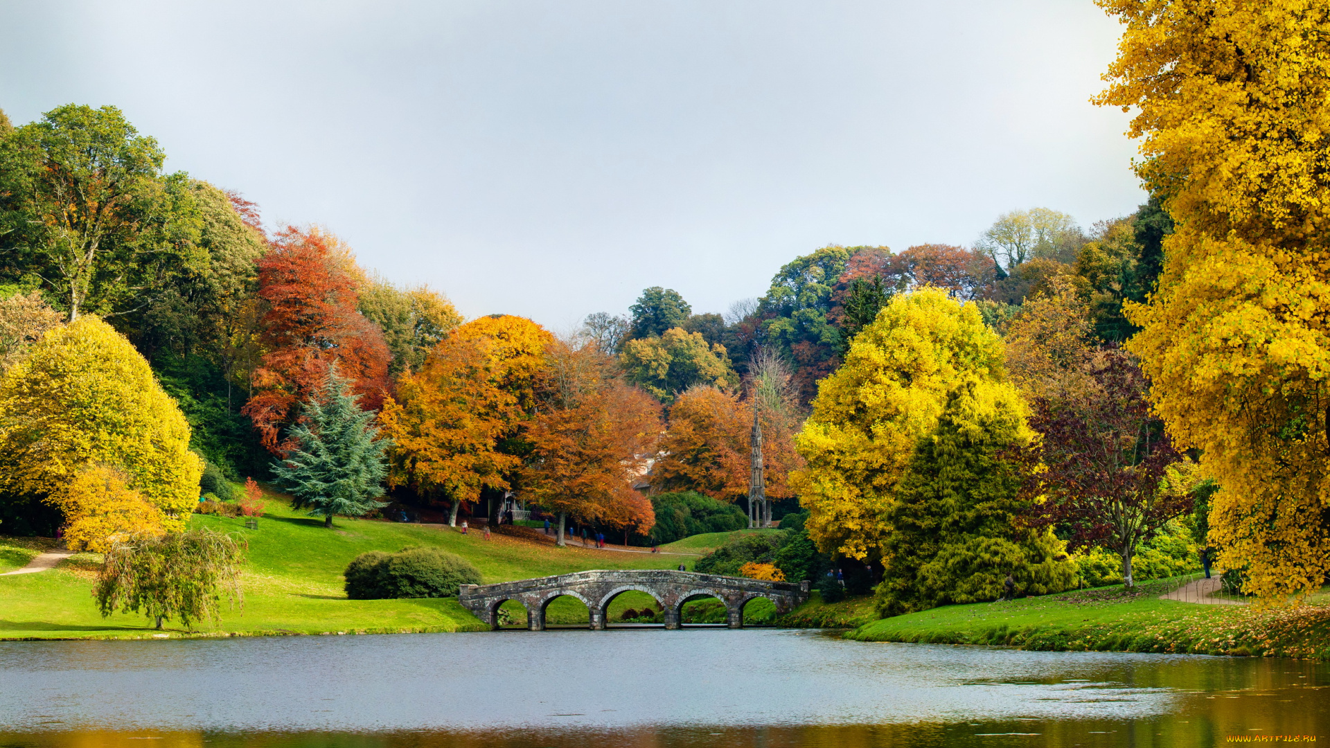 stourhead, gardens, , england, природа, парк, wiltshire, gardens, stourhead, мост, деревья, река, england