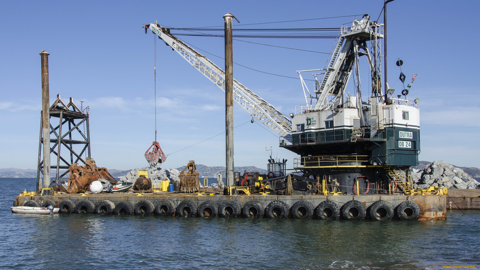 техника, краны, ковш, кран, плавучий