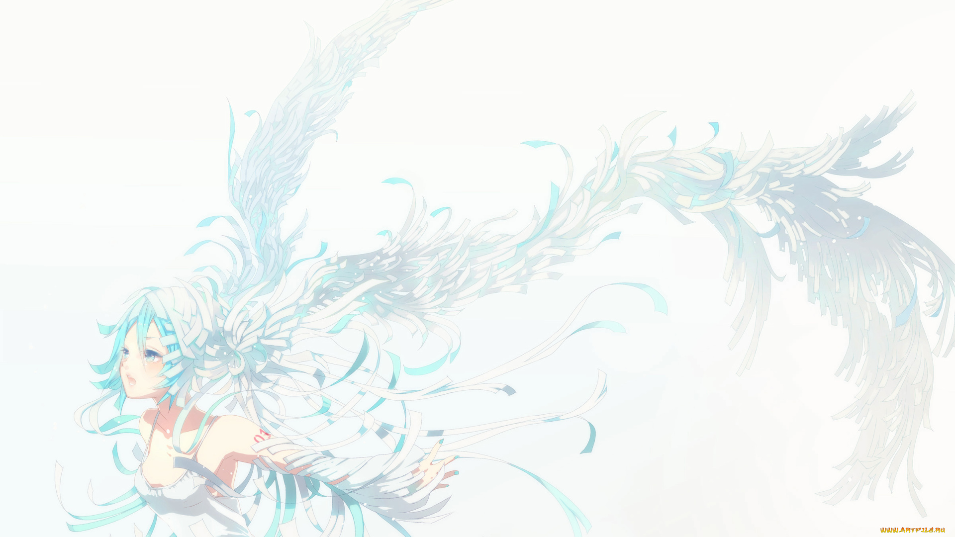 vocaloid, аниме, татуировка, бинты, крылья, девушка, hatsune, miku, вокалоид, ikushima, арт