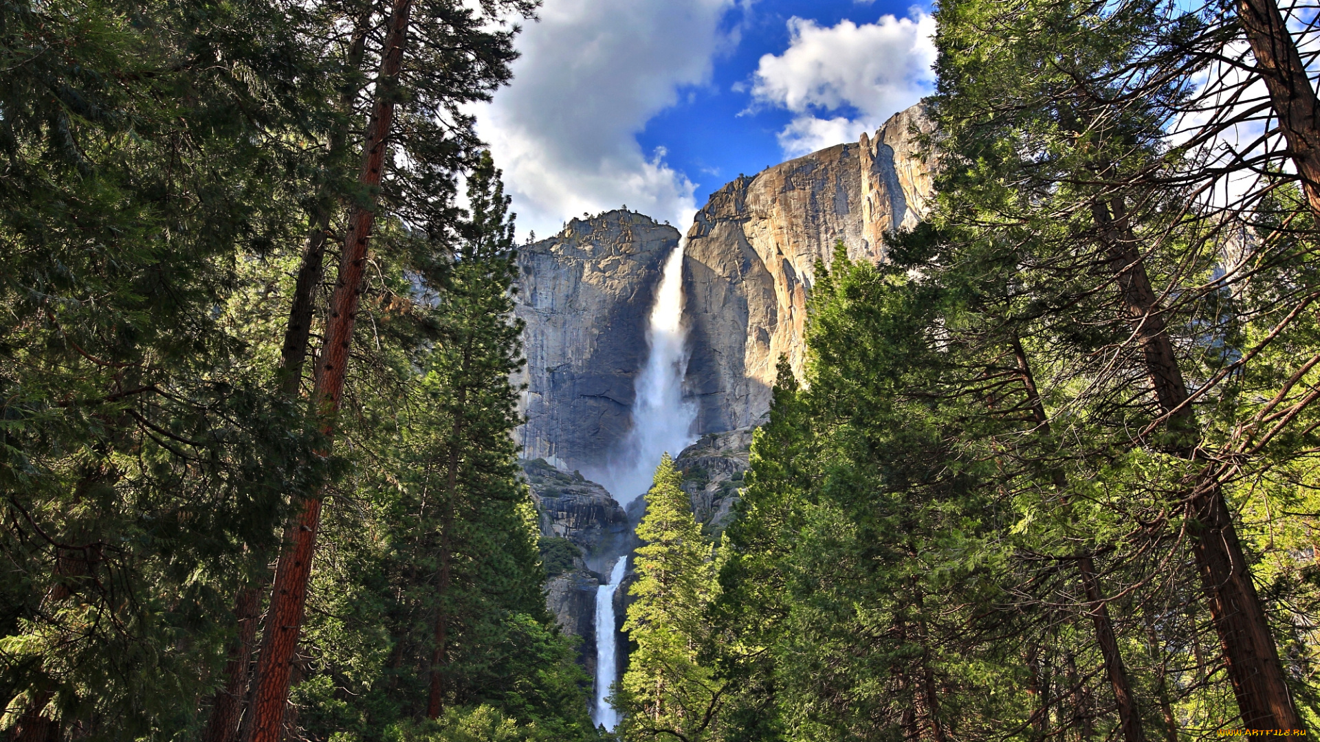 yosemite, falls, природа, водопады, водопад, лес, горы, скалы