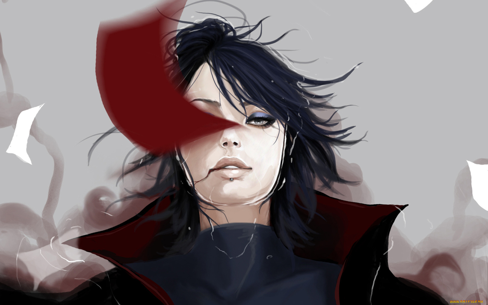 аниме, naruto, кровь, акатцки, взгляд, наруто, арт, вода, бумага, конан