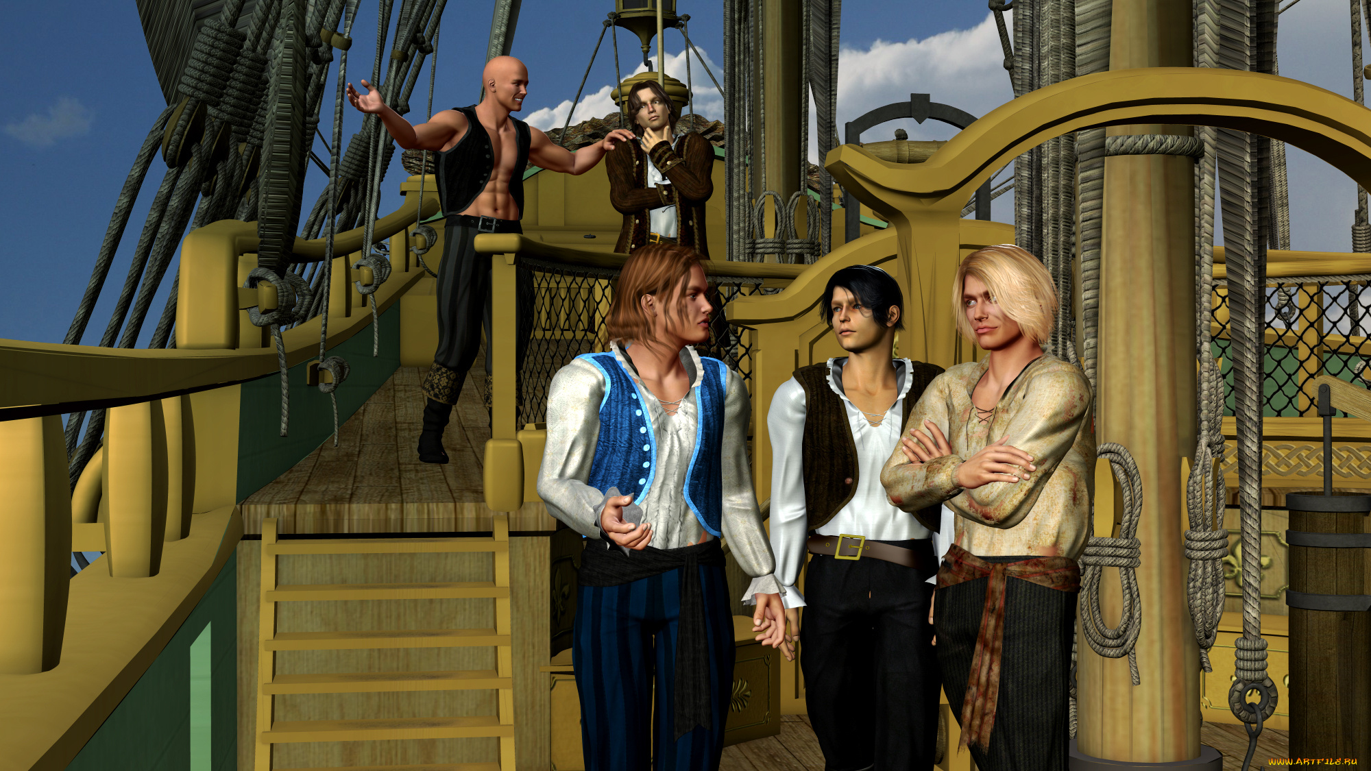 3д, графика, people, , люди, корабль