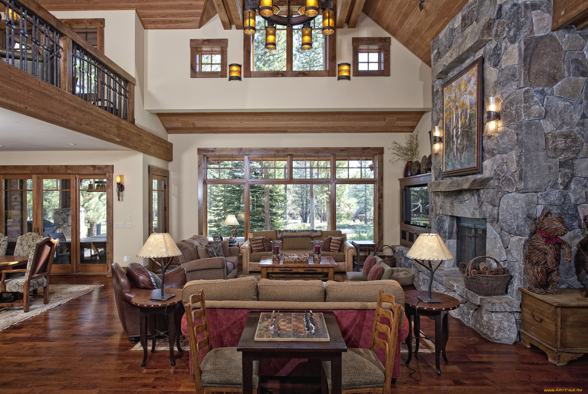 интерьер, гостиная, диваны, лампы