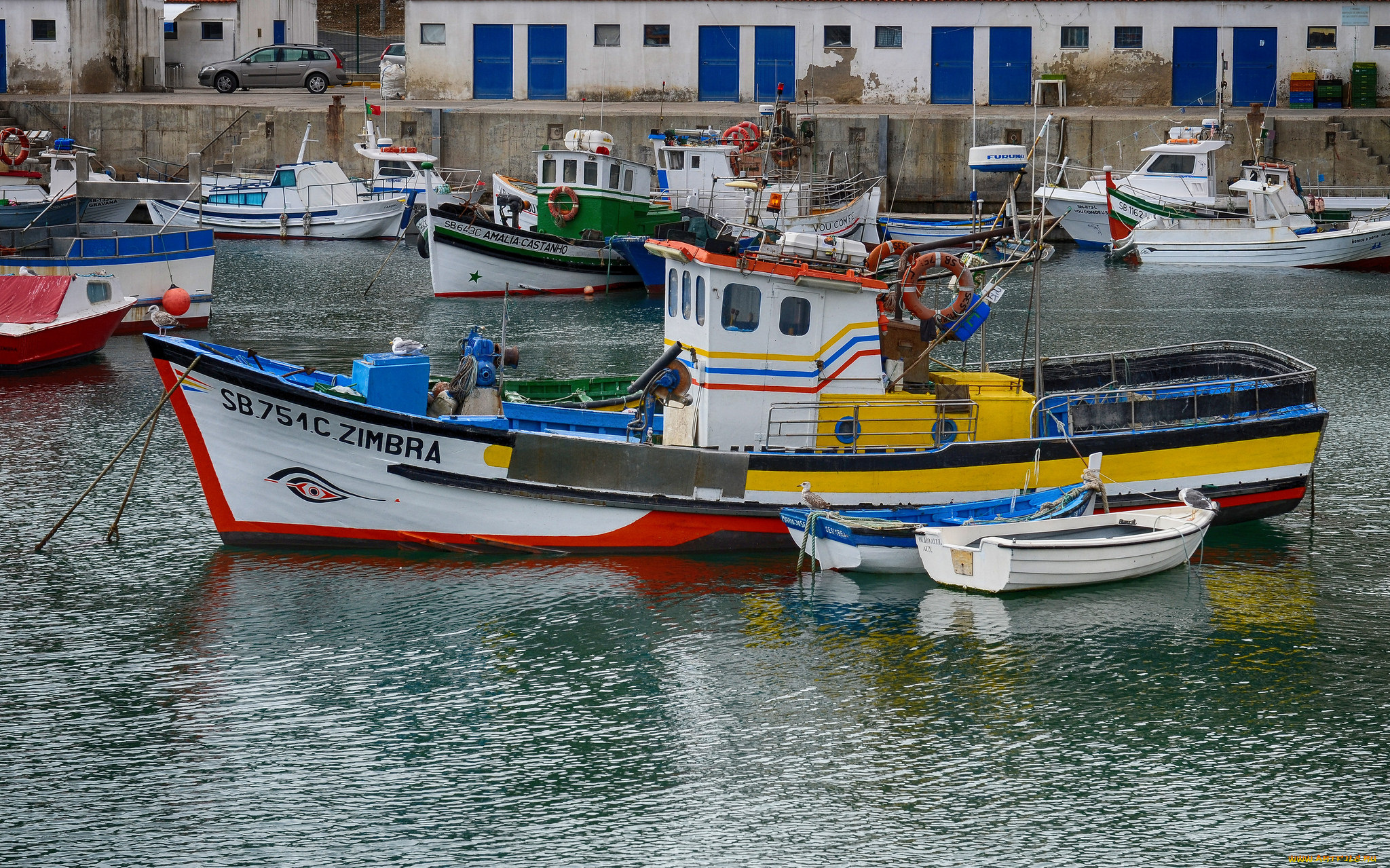 корабли, разные, вместе, баркасы, причал, гавань