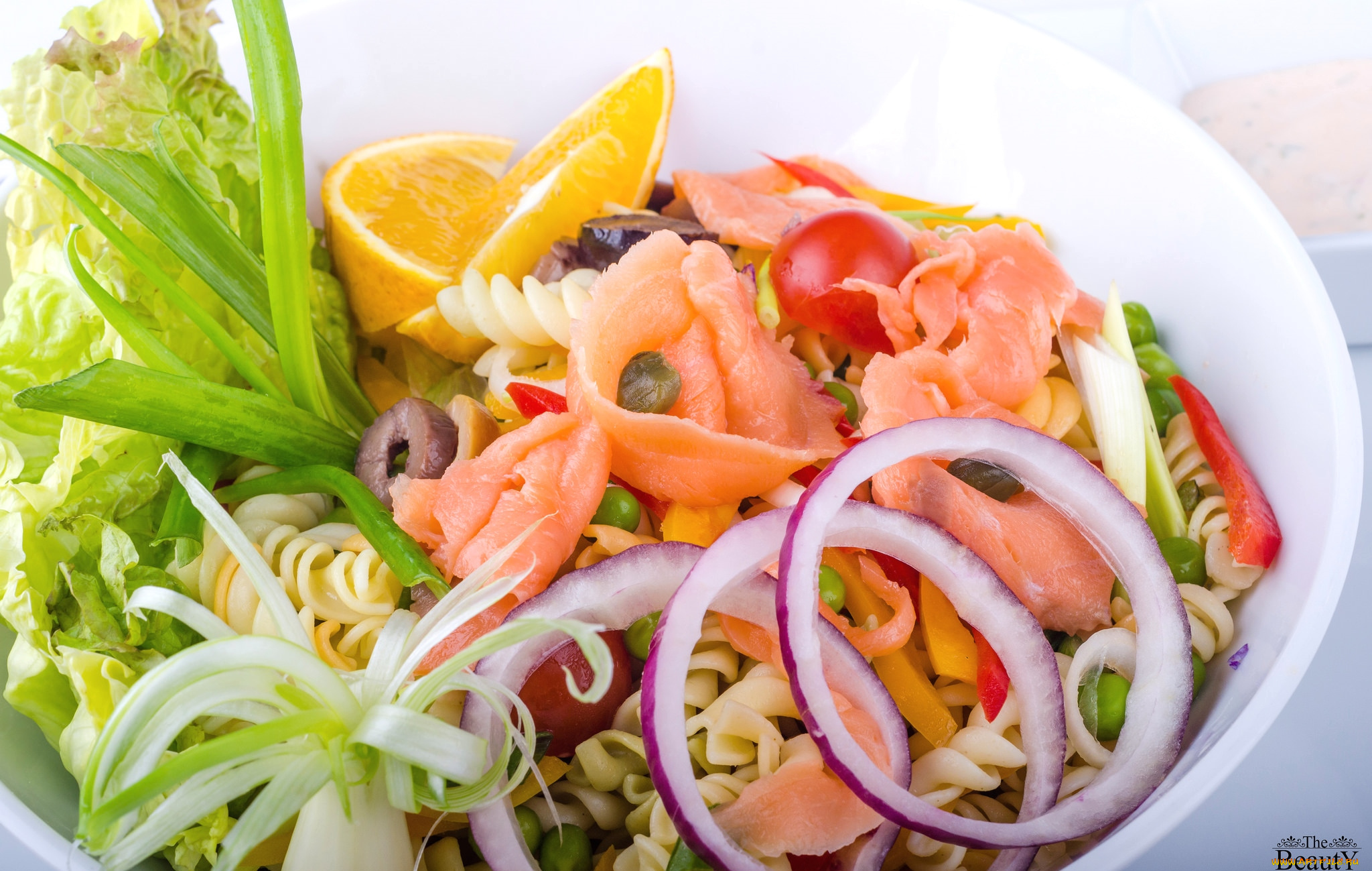 еда, рыбные, блюда, , с, морепродуктами, тук, макароны, семга