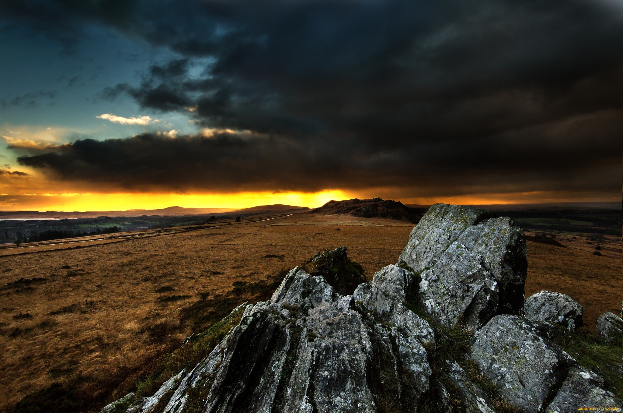 природа, восходы, закаты, тучи, камни, равнина, свет