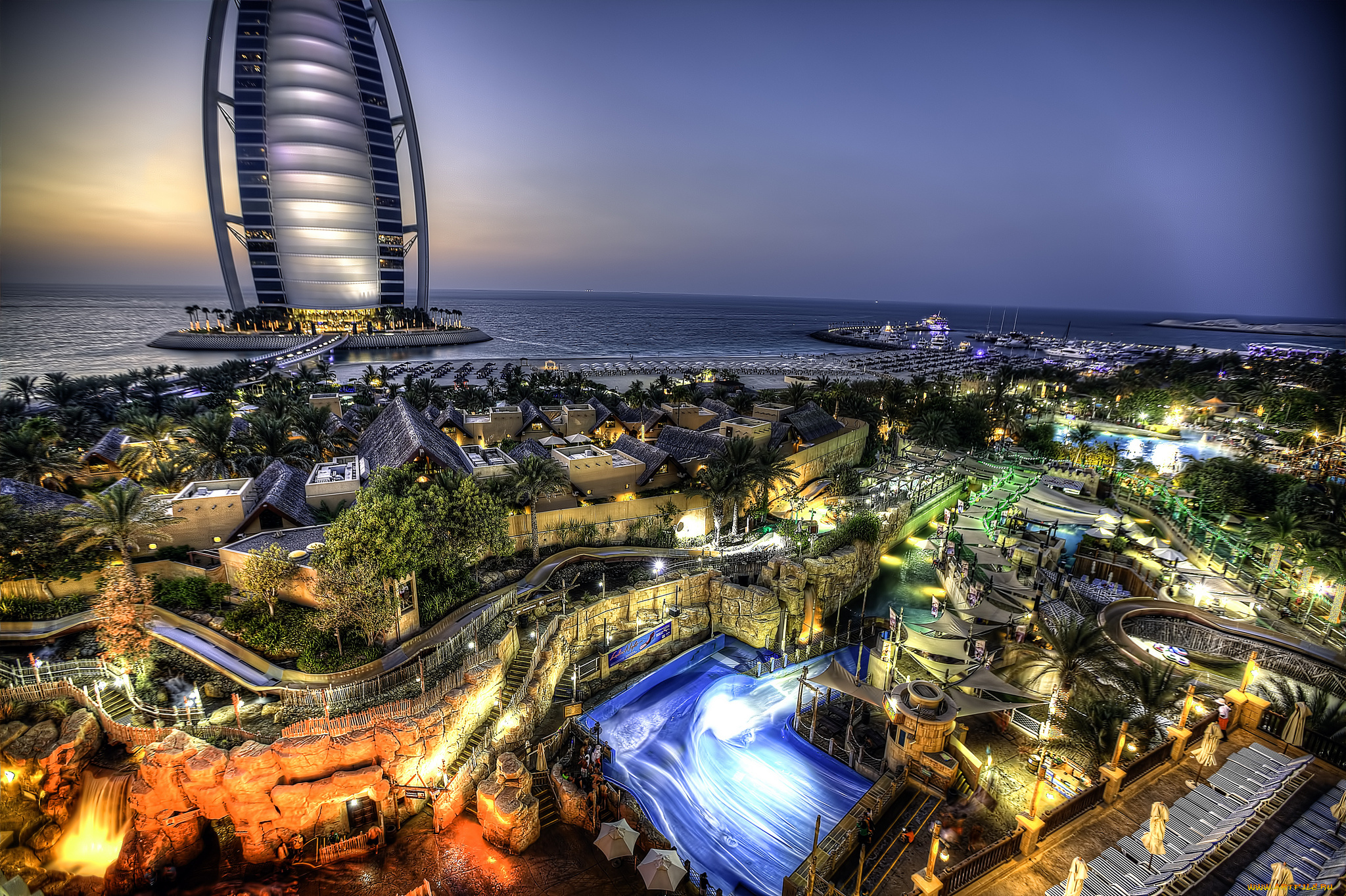 dubai, uae, города, дубаи, , оаэ, вечер, побережье, здания, огни