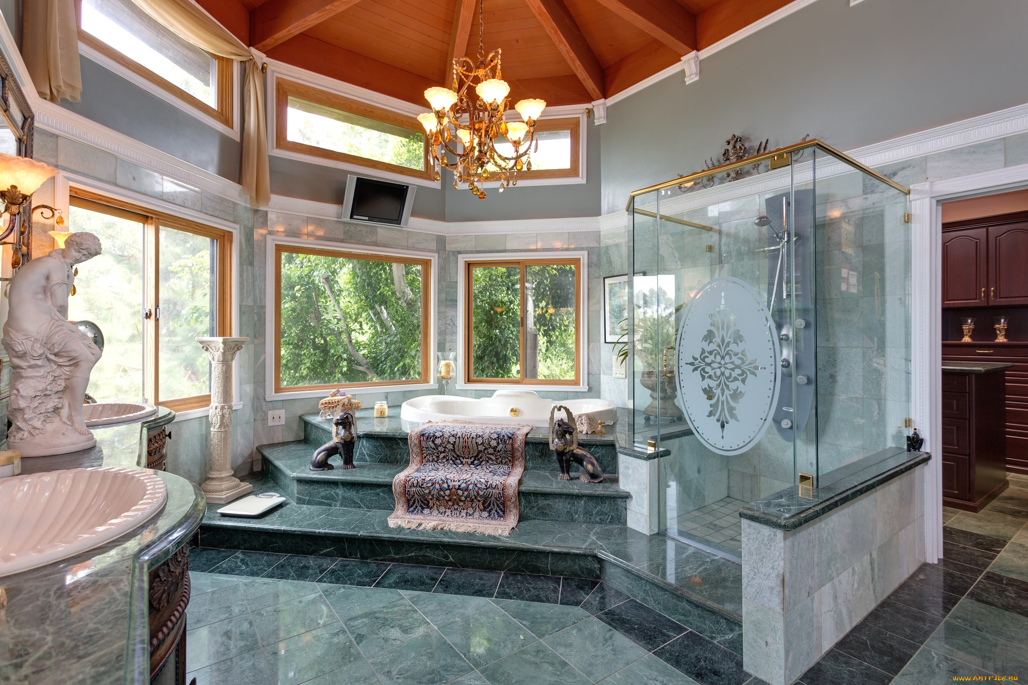 интерьер, ванная, и, туалетная, комнаты, роскошь, ковер, душ