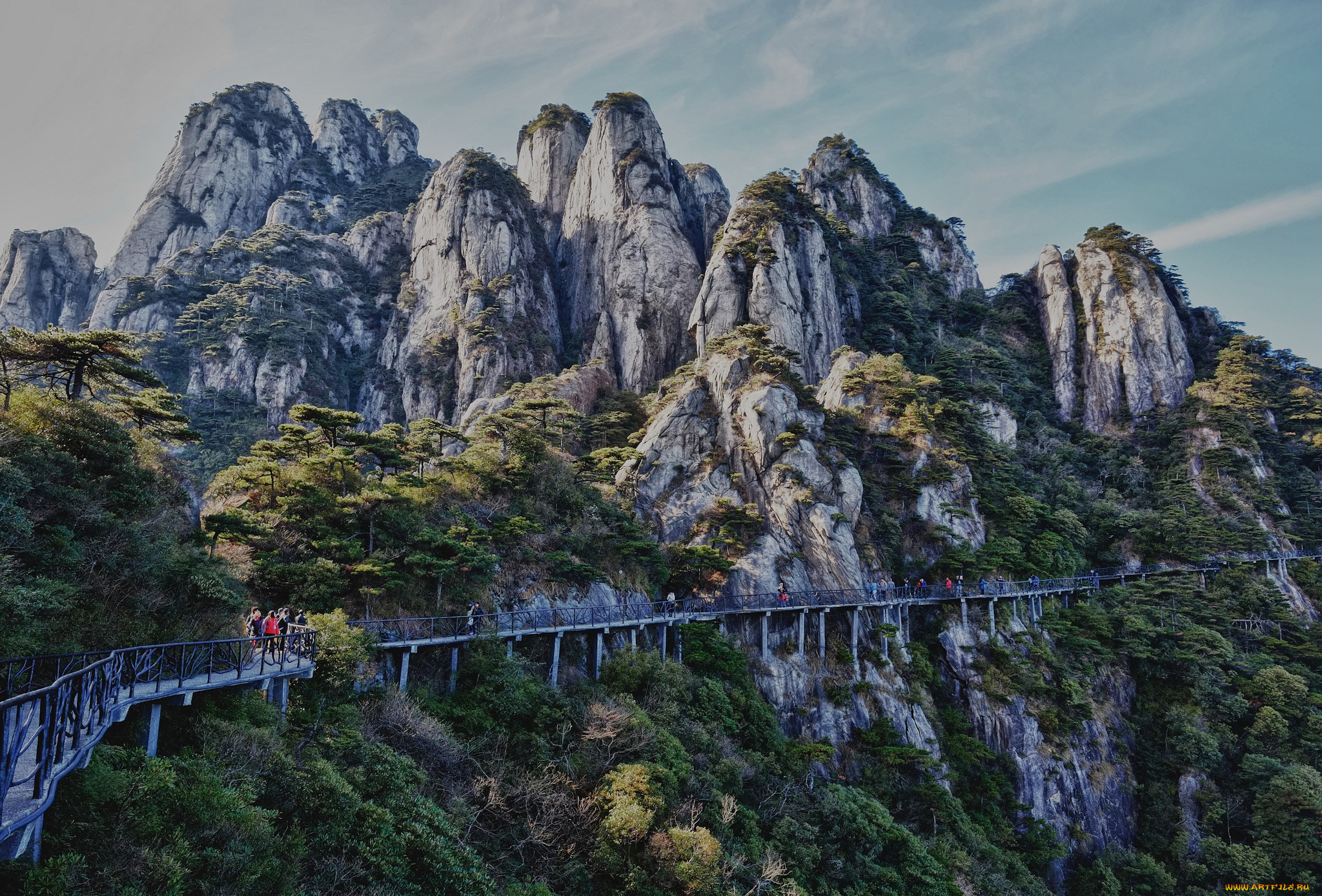 природа, горы, мост, лес, скалы