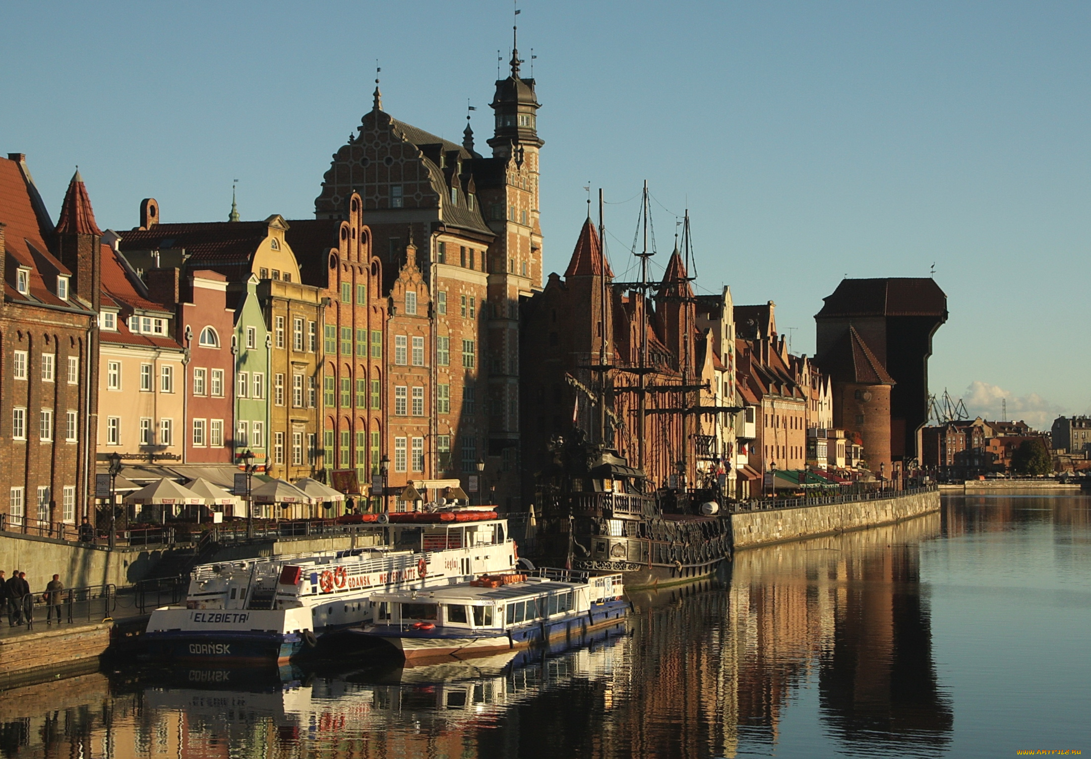 города, гданьск, , польша, набережная, вода