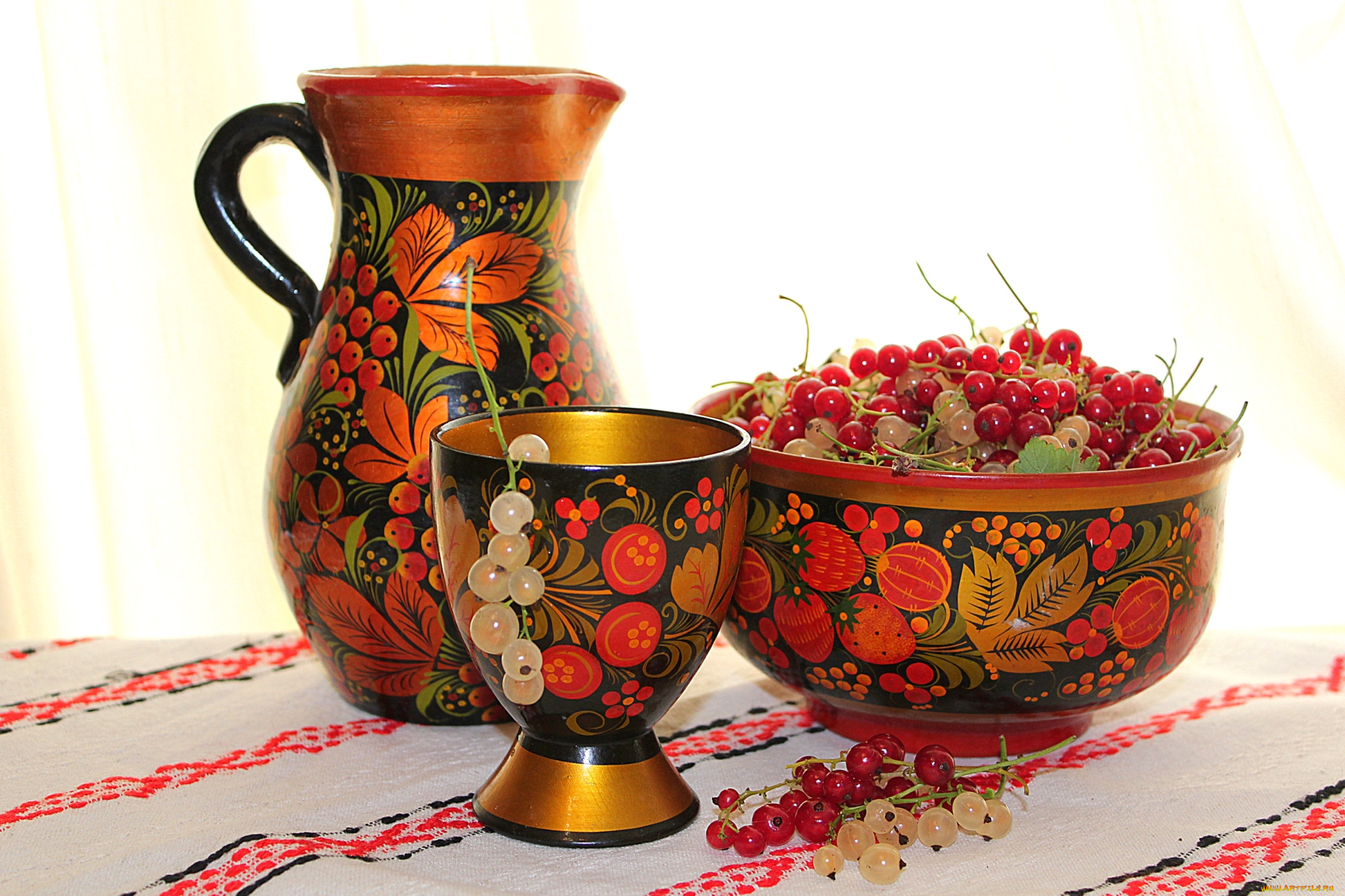 еда, смородина, роспись, посуда