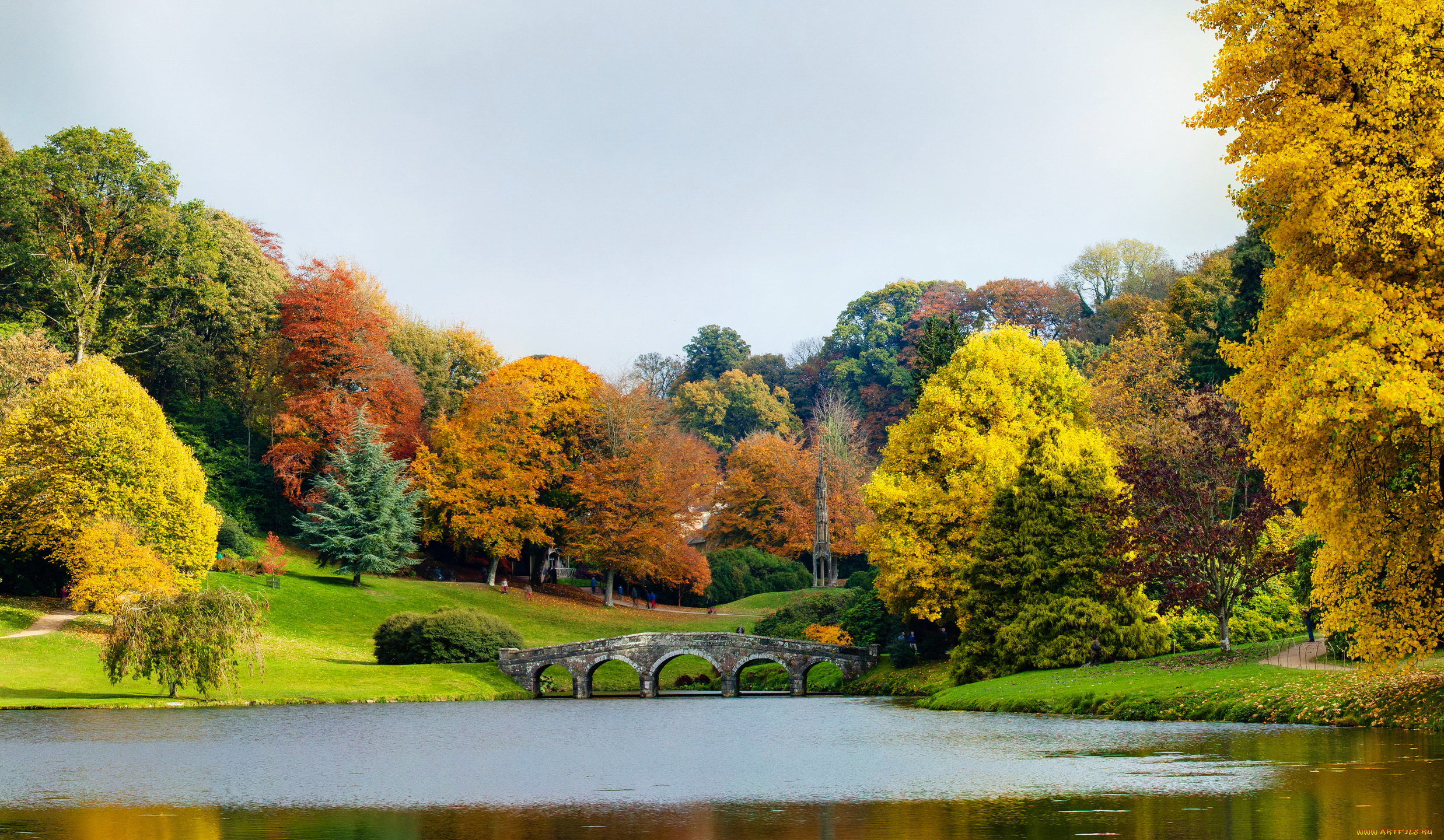 stourhead, gardens, , england, природа, парк, wiltshire, gardens, stourhead, мост, деревья, река, england