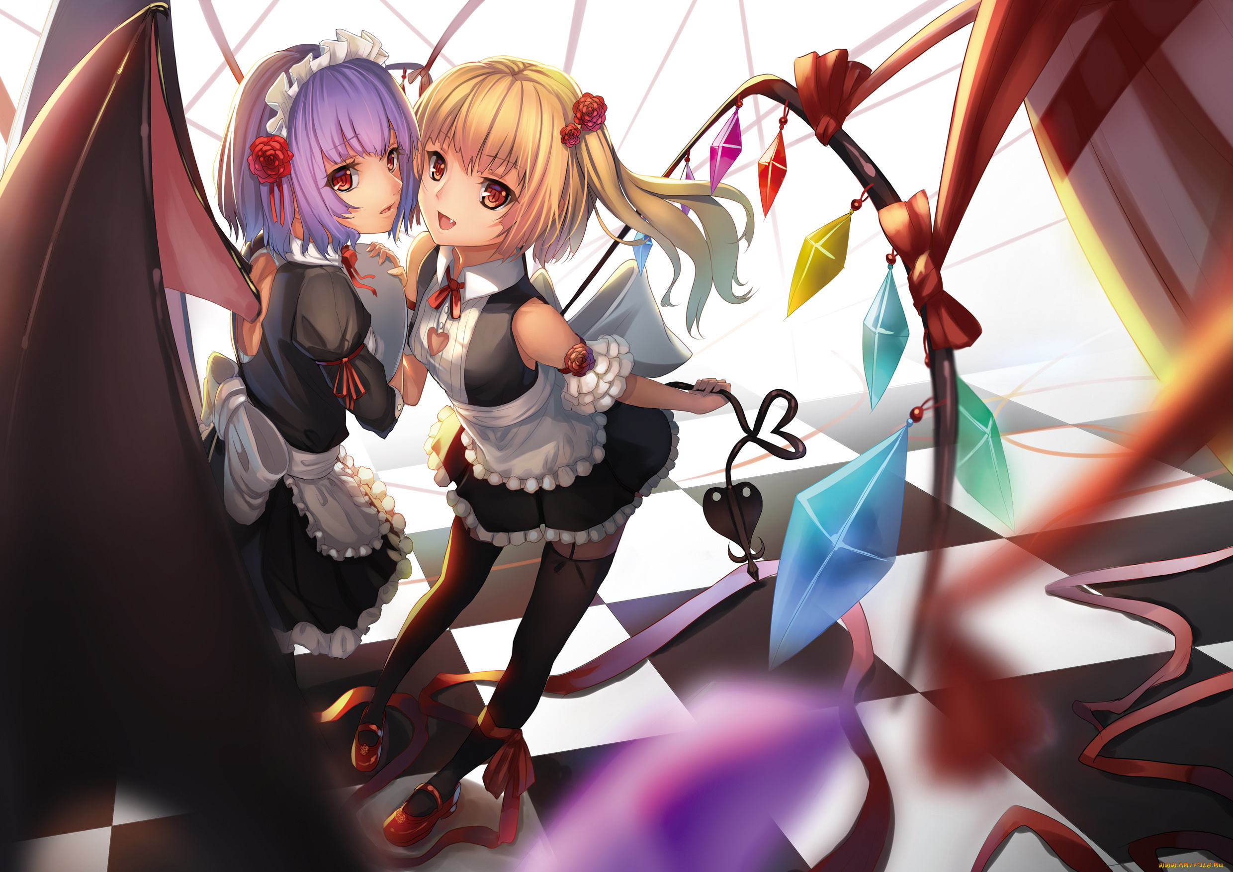 аниме, touhou, art, remilia, scarlet, flandre, twins', maid, xsk, ac, игры, крылья, девушки