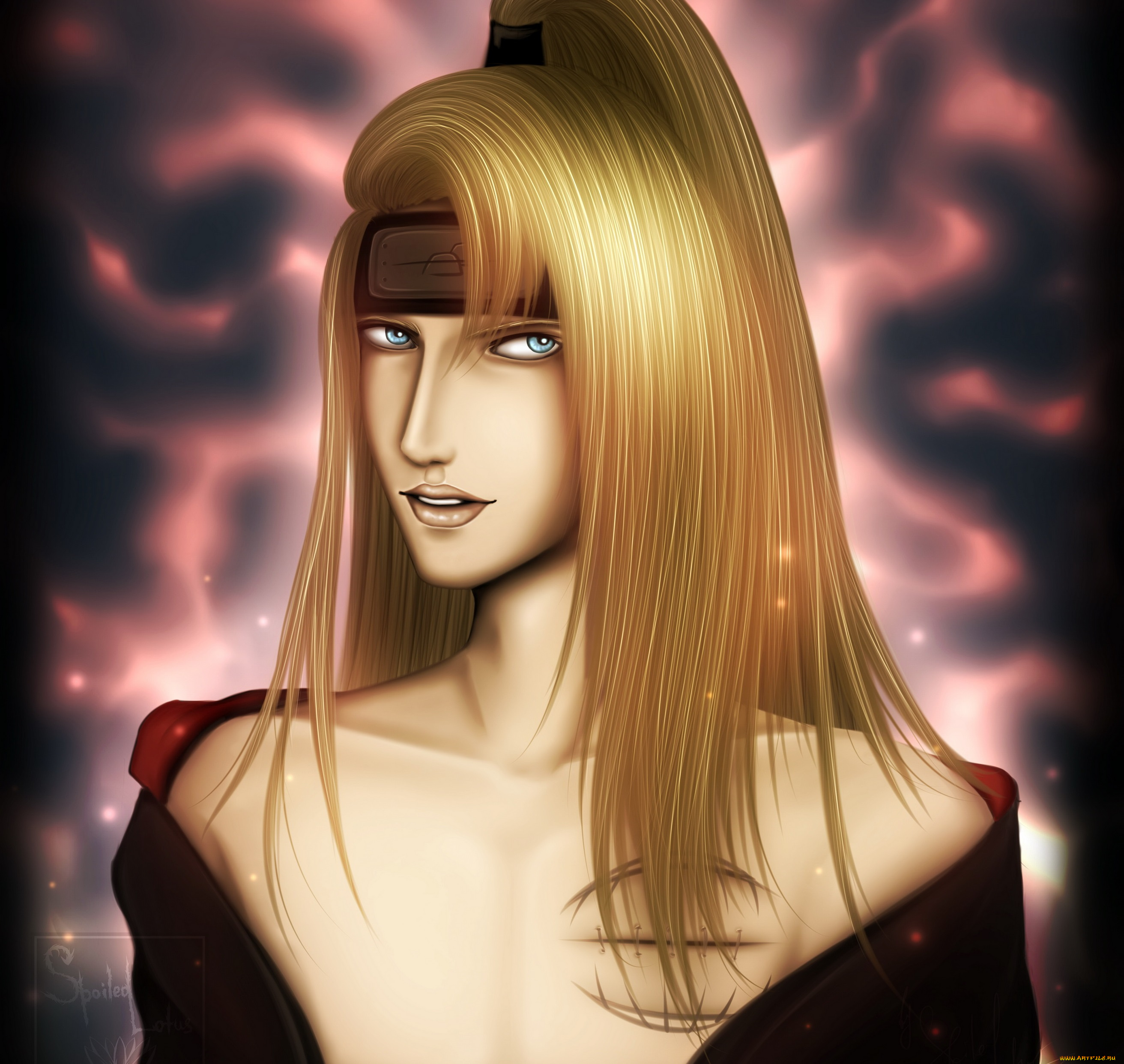 аниме, naruto, арт, взгляд, тцукури, дейдара, парень, блондин