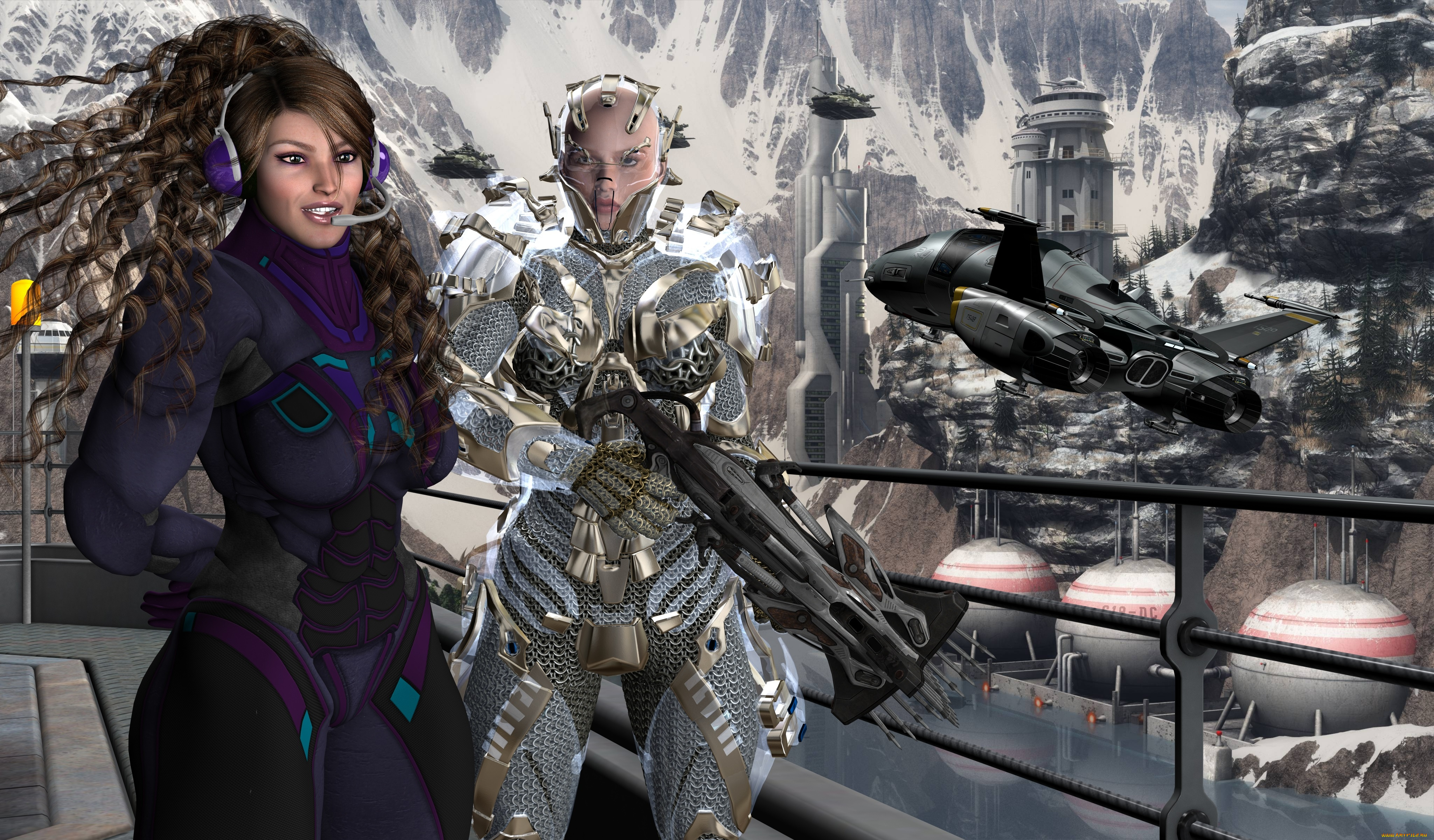 3д, графика, fantasy, , фантазия, робот, улыбка, девушка