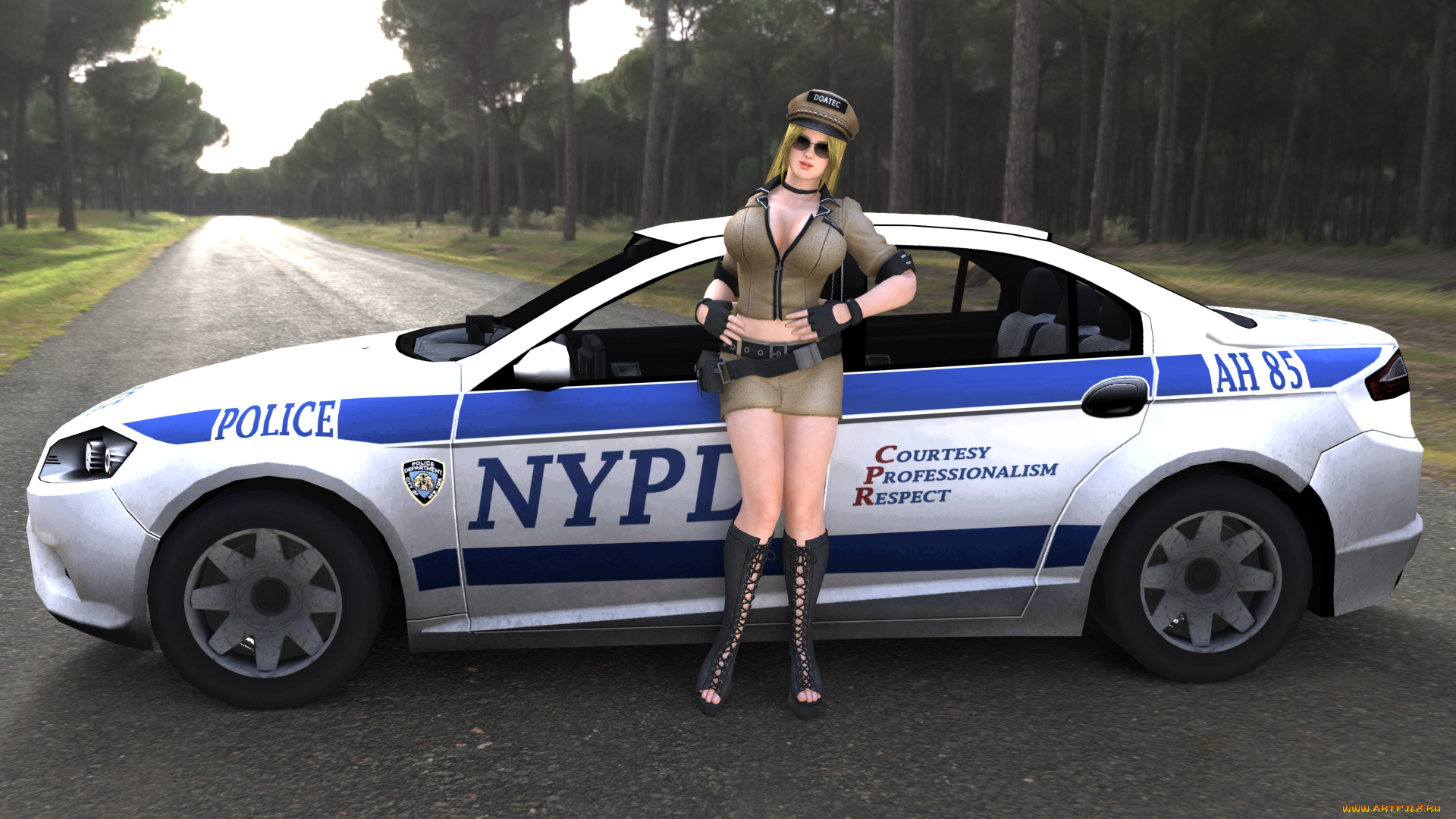 автомобили, 3d, car&girl, дорога, взгляд, девушка, автомобиль, фон