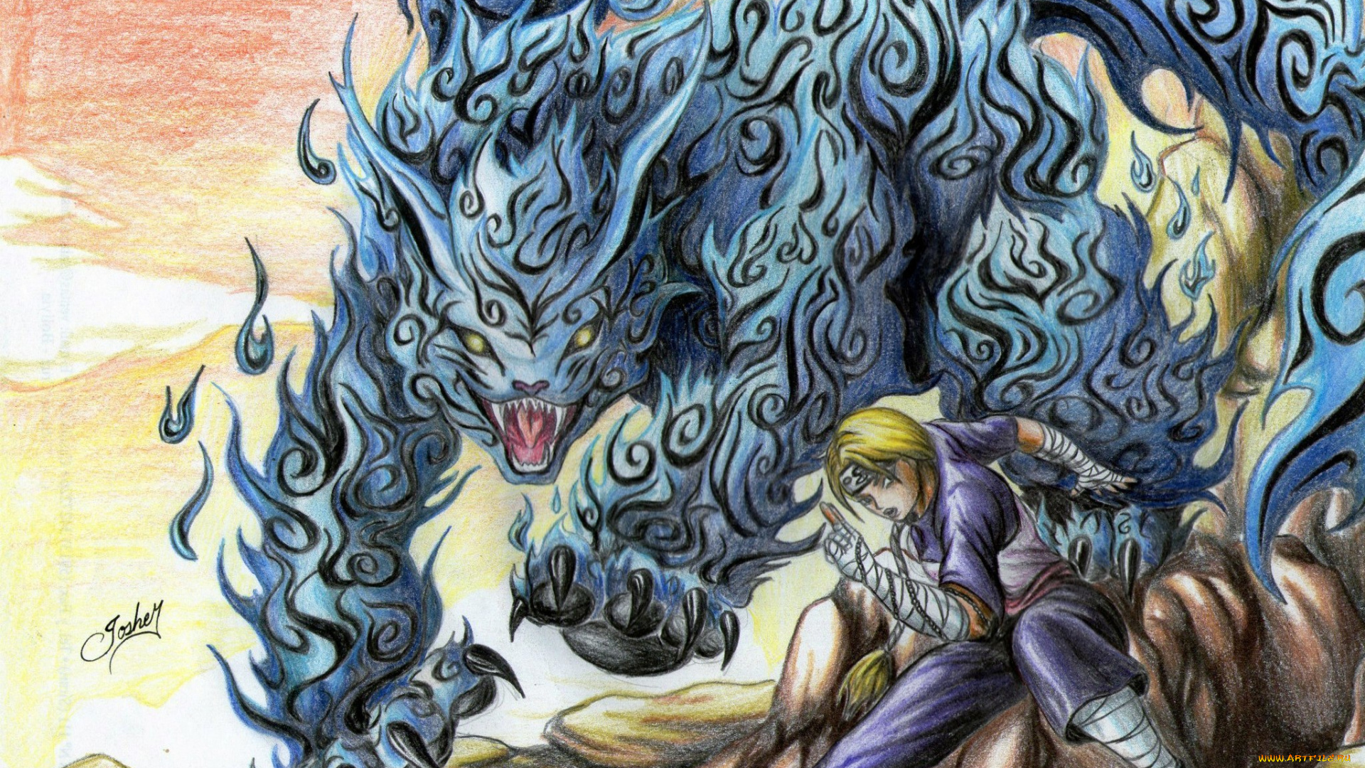 разное, арты, арт, рисунок, карандашом, биджу, кот, девушка, джинчурики