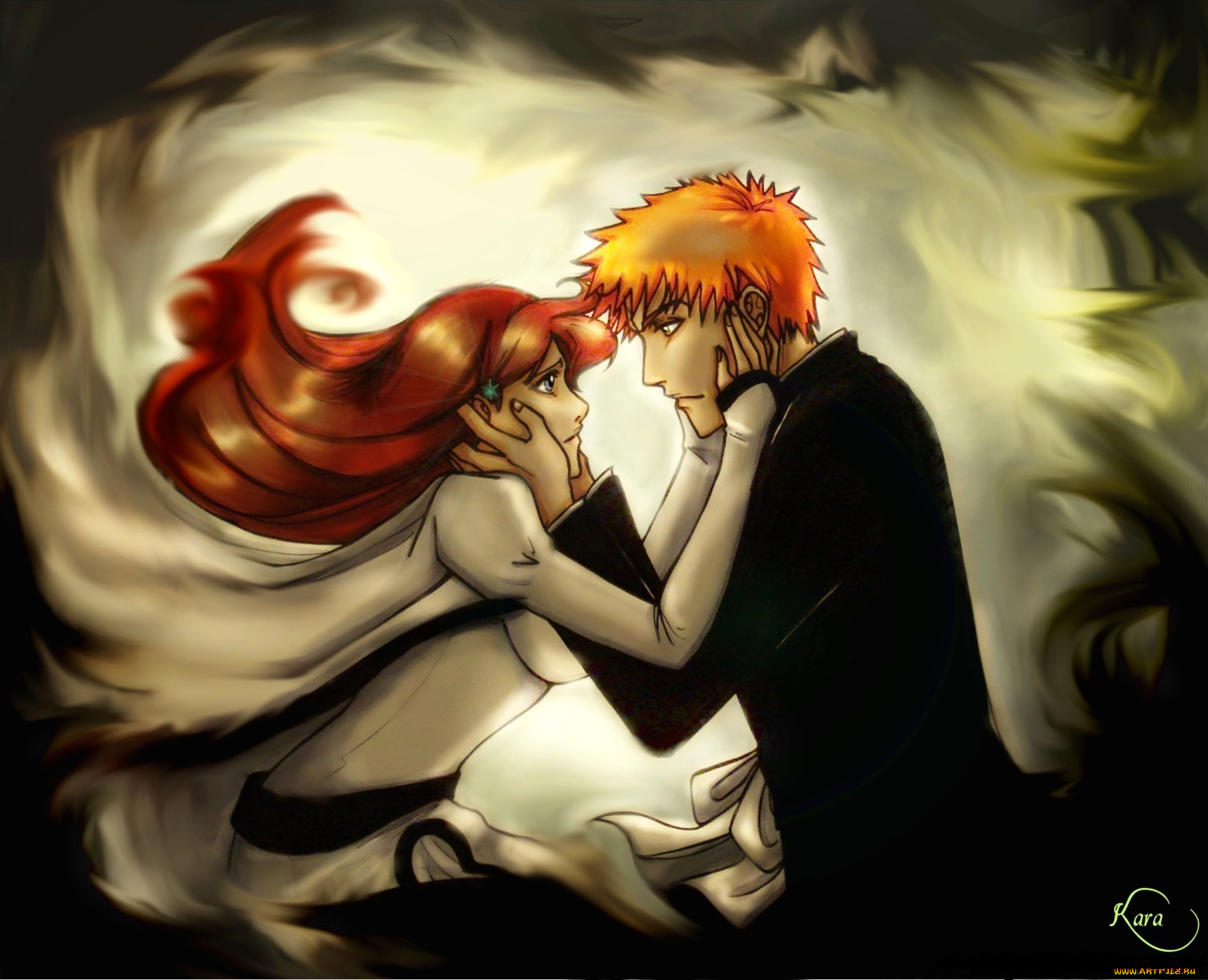 разное, арты, арт, пара, аниме, блич, ичиго, куросаки, иноуэ, орихиме