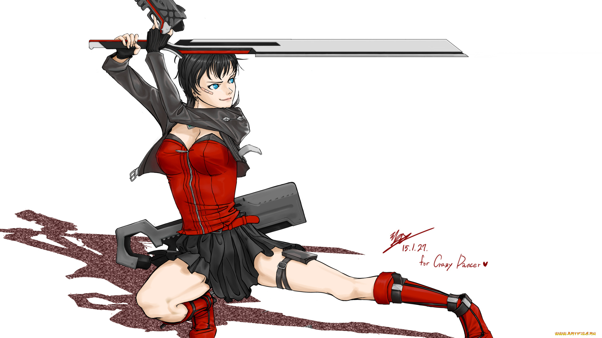 аниме, closers, оружие, пистолет, меч, девушка, арт