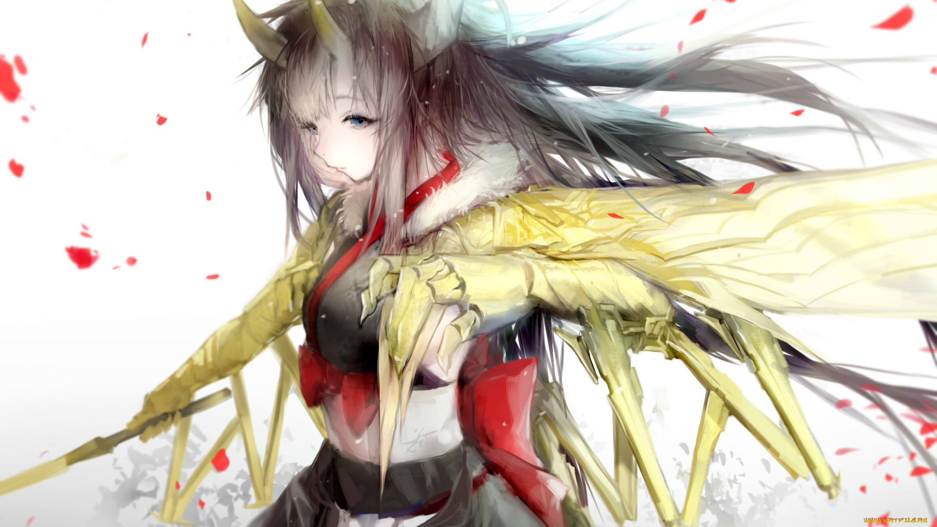 аниме, pixiv, fantasia, оружие, монстр, рога, девушка, pixiv, fantasia, арт