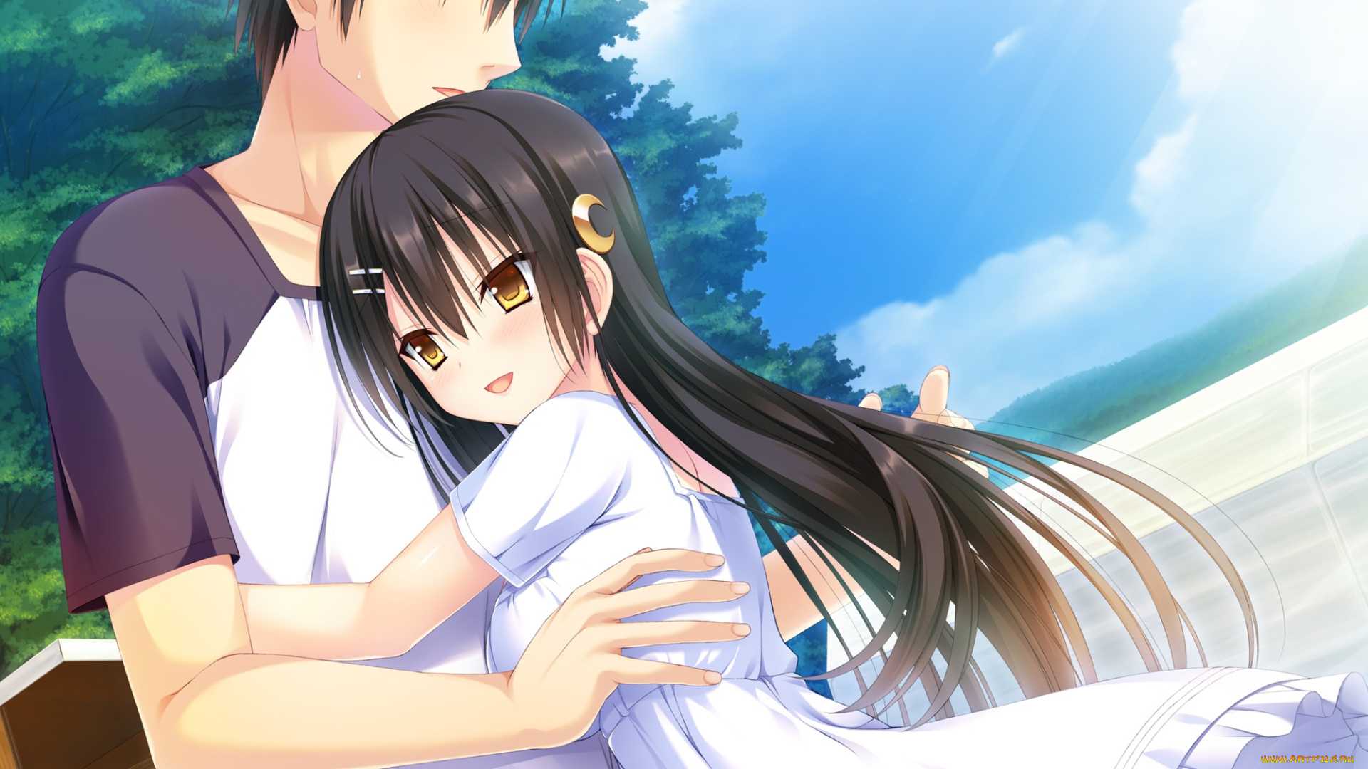 аниме, unknown, , другое, фон, взгляд, девушка, парень