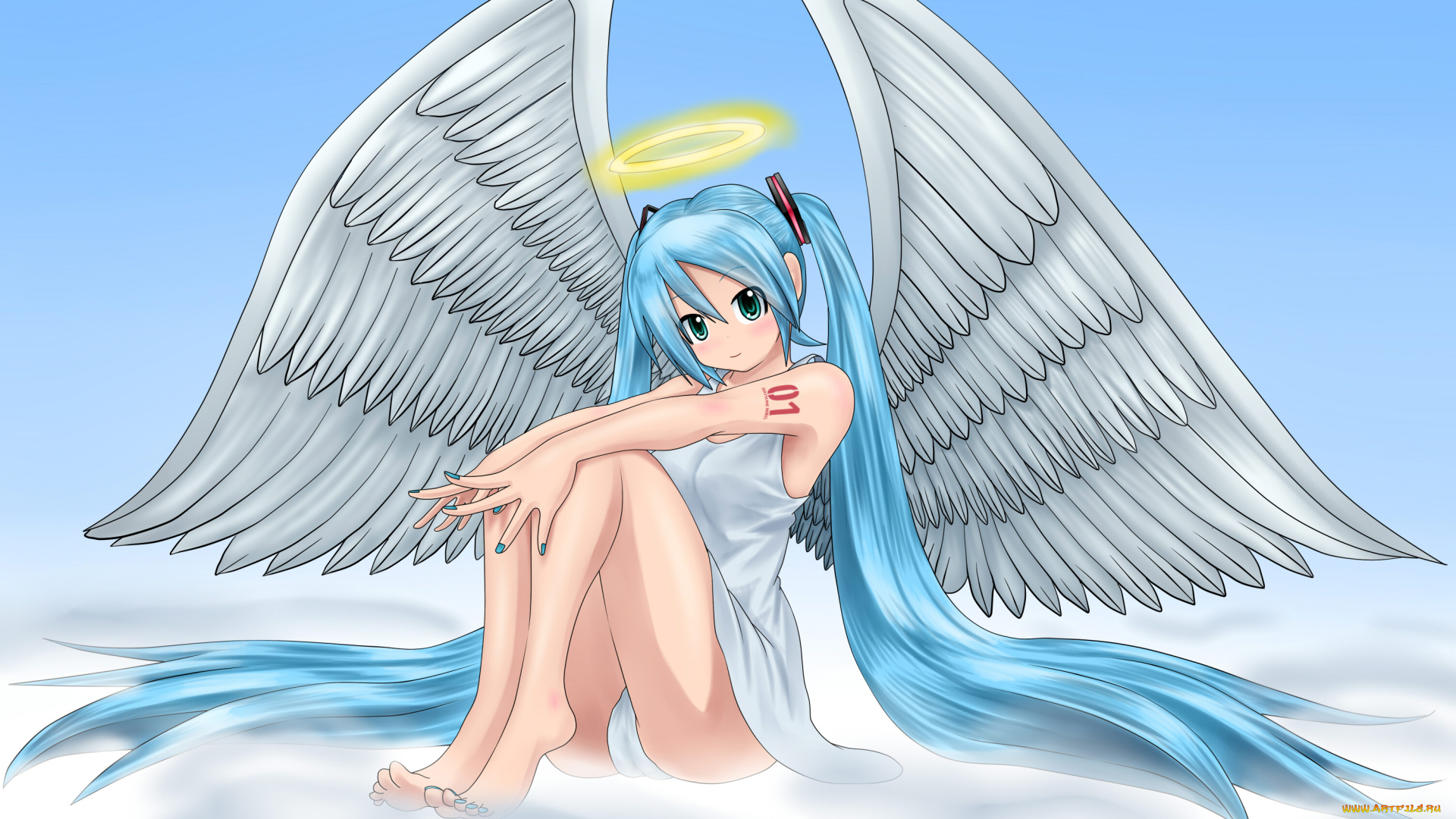 аниме, vocaloid, ангел, фон, взгляд, девушка