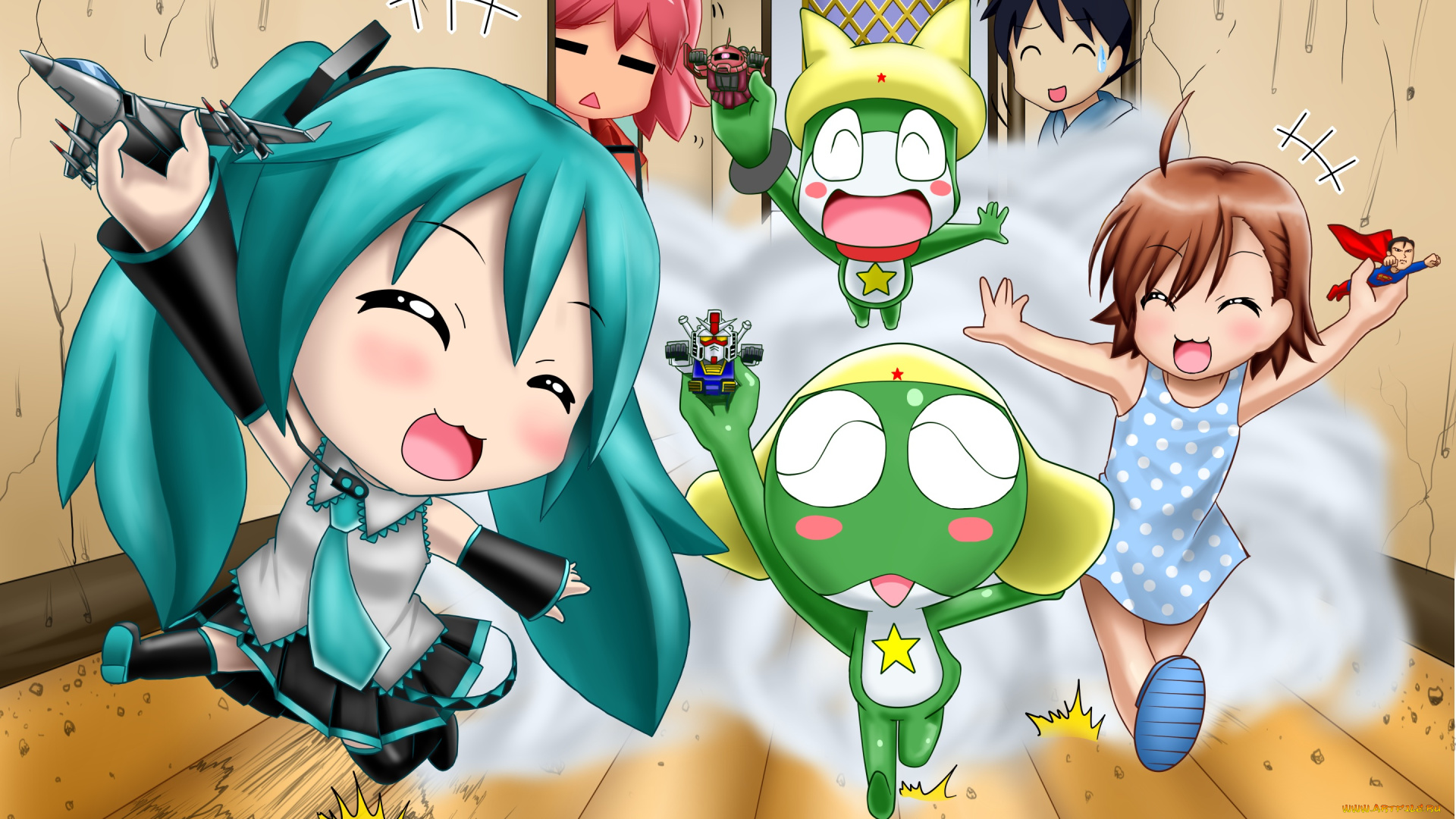 аниме, vocaloid, взгляд, девушки, фон