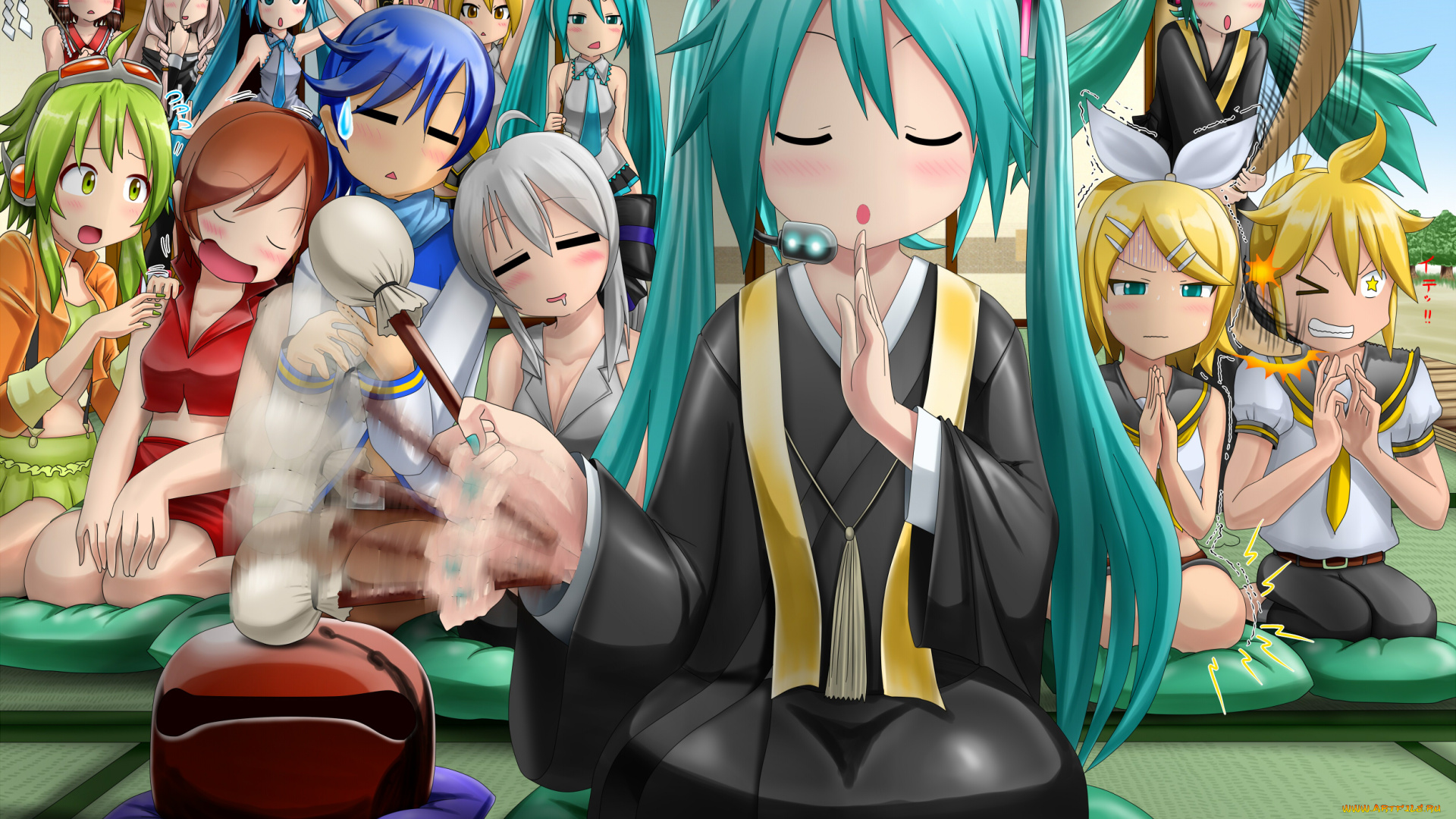 аниме, vocaloid, взгляд, девушки, фон