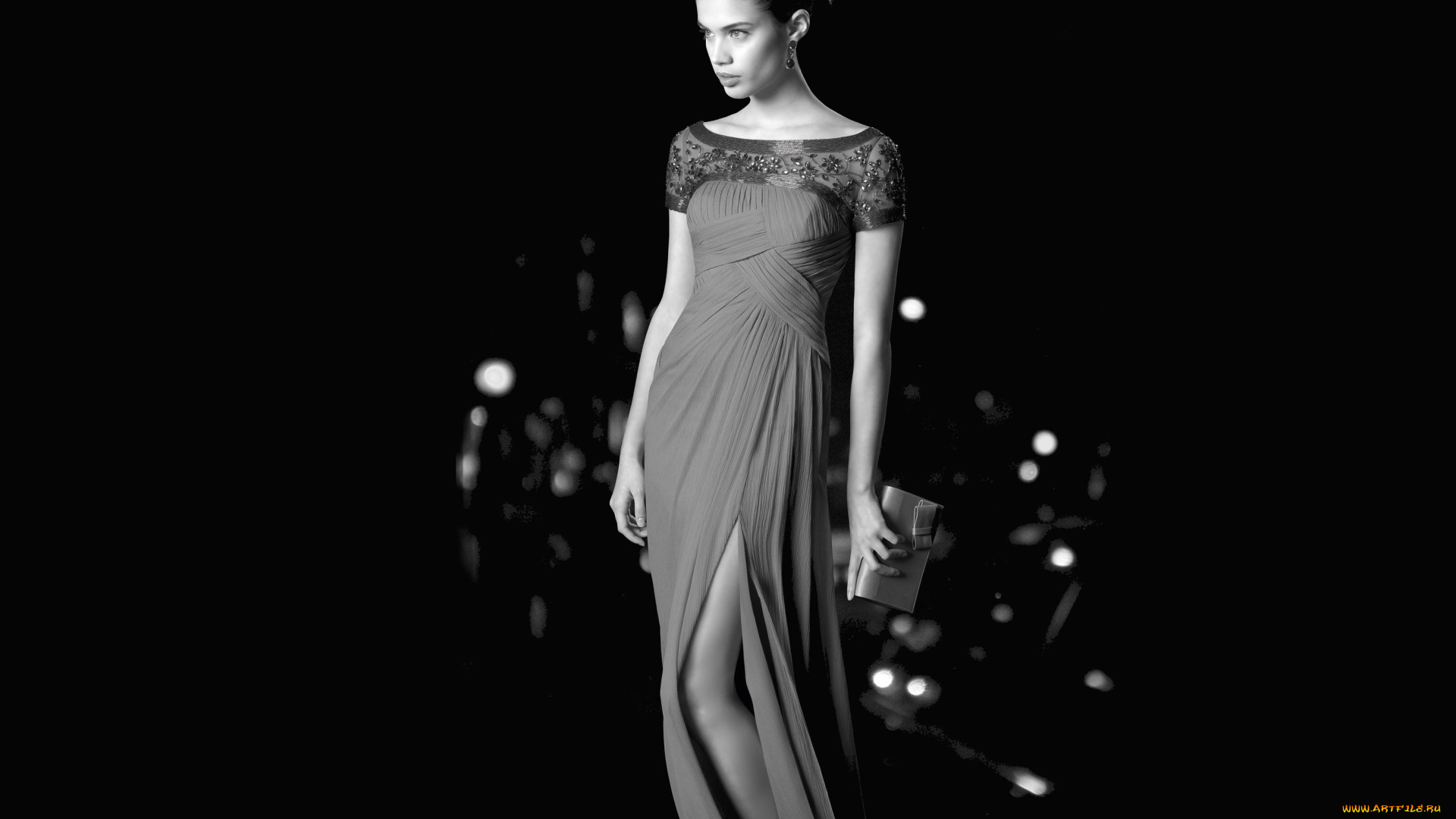 девушки, sara, sampaio, клатч, платье, разрез, черно-белая, модель, сара, сампайо