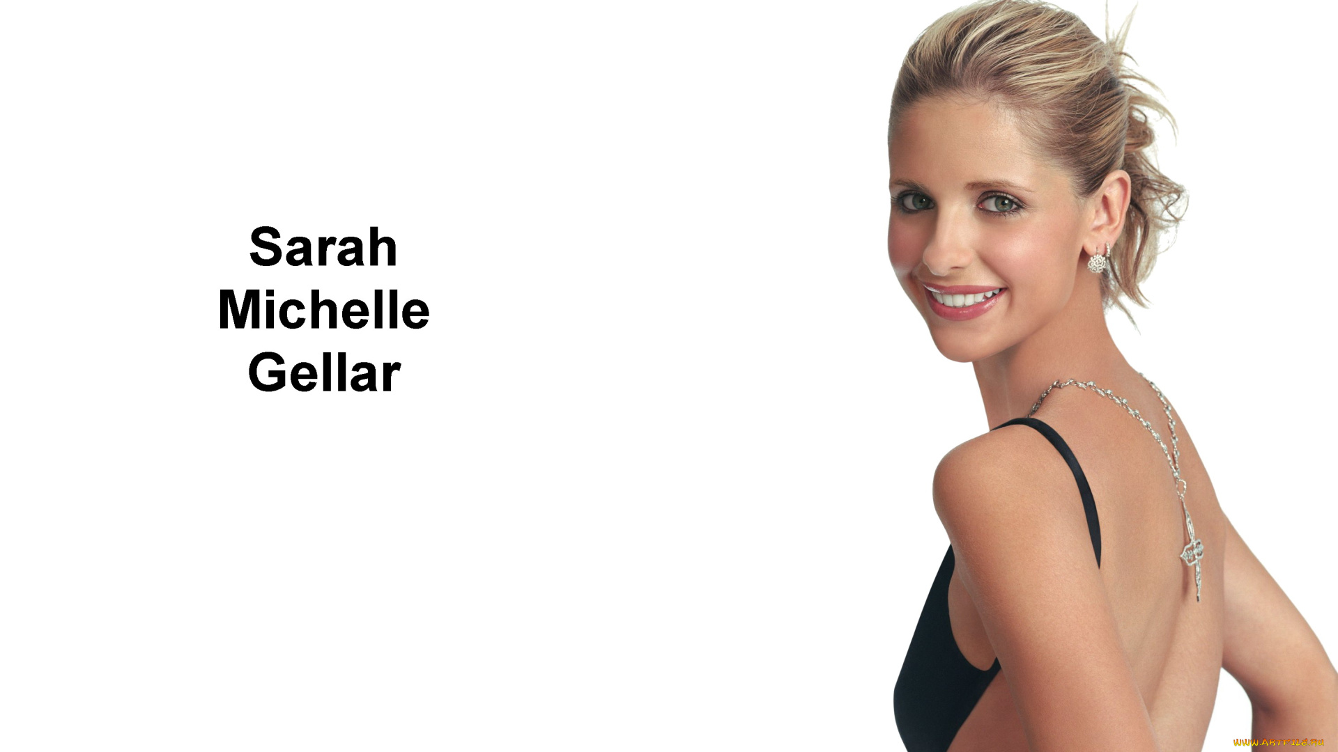 девушки, sarah, michelle, gellar, блондинка, крест, актриса, украшения, спина, сара, мишель, геллар, улыбка
