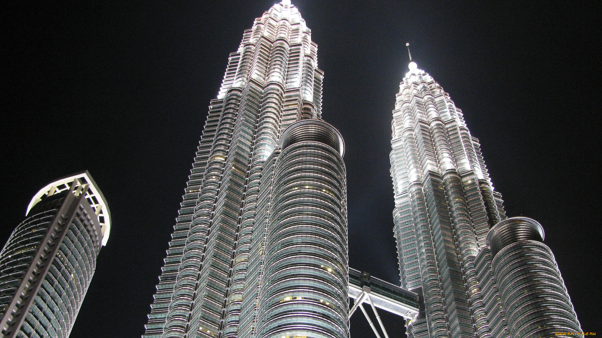 города, куала-лумпур, , малайзия, ракурс, свет, башни, ночь