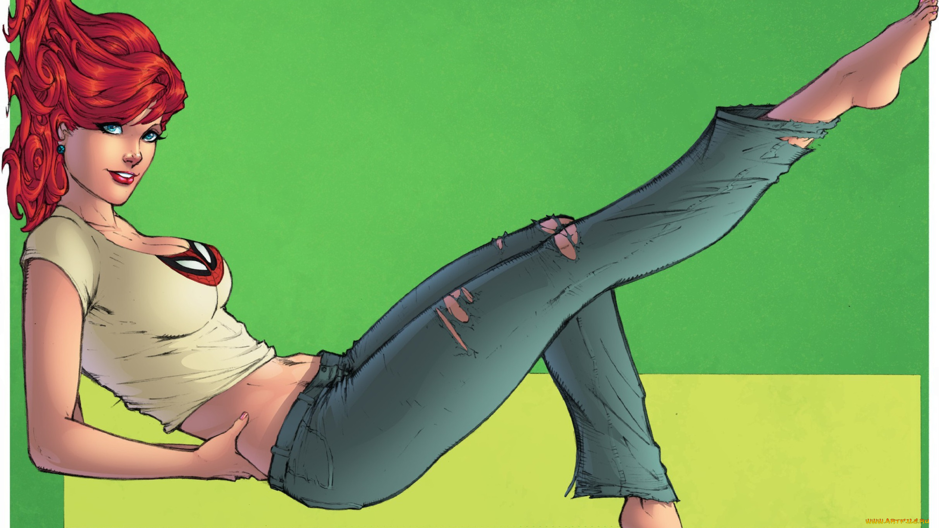 рисованное, комиксы, мэри, джейн, уотсон, поза, девушка, рисунок, mary, jane, watson