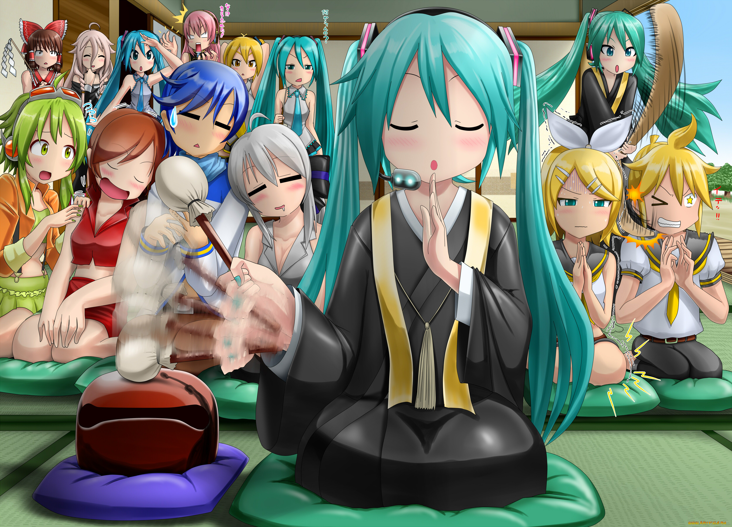 аниме, vocaloid, взгляд, девушки, фон