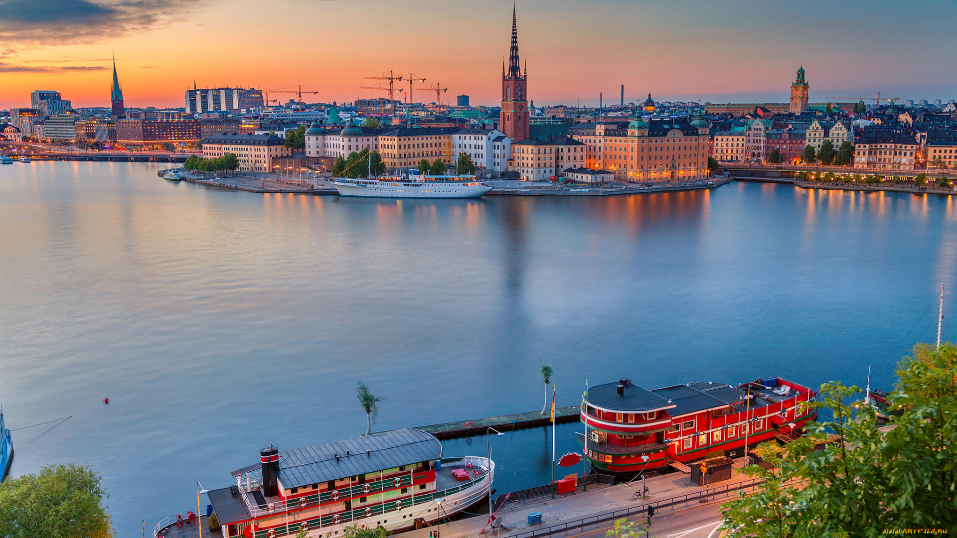города, стокгольм, , швеция, стокгольм, закат