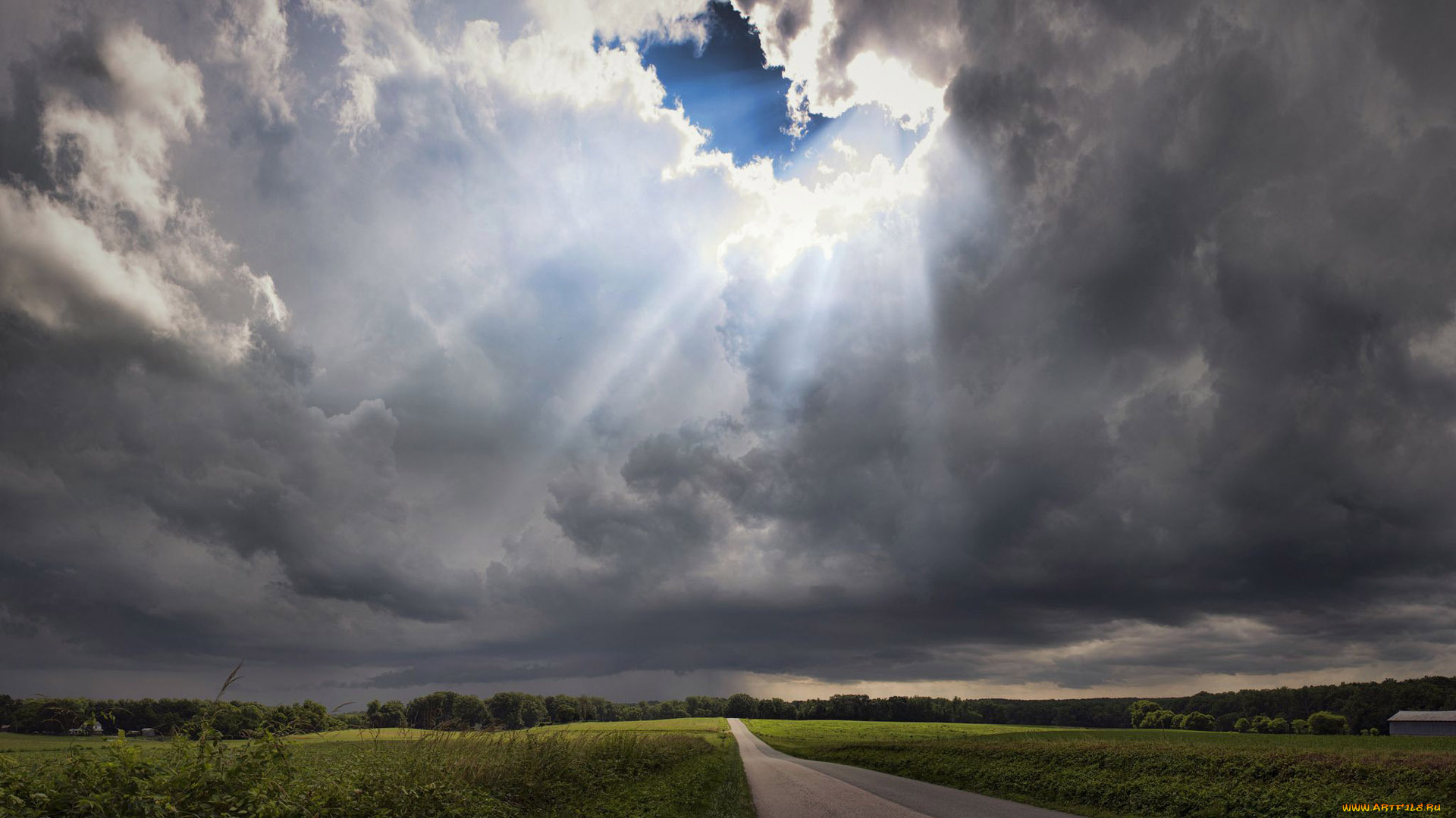 природа, дороги, тучи, небо, гроза, пасмурно, дорога, лучи