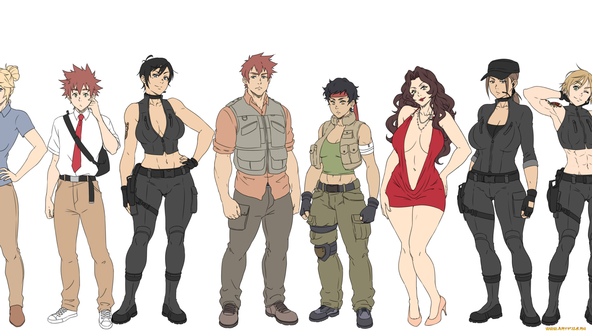 рисованное, люди, девушки, мужчины, фон, одежда