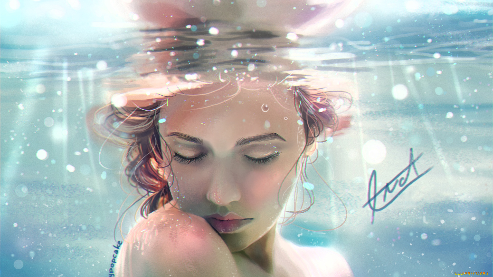 рисованное, люди, вода, девушка, by, fizzypopcake