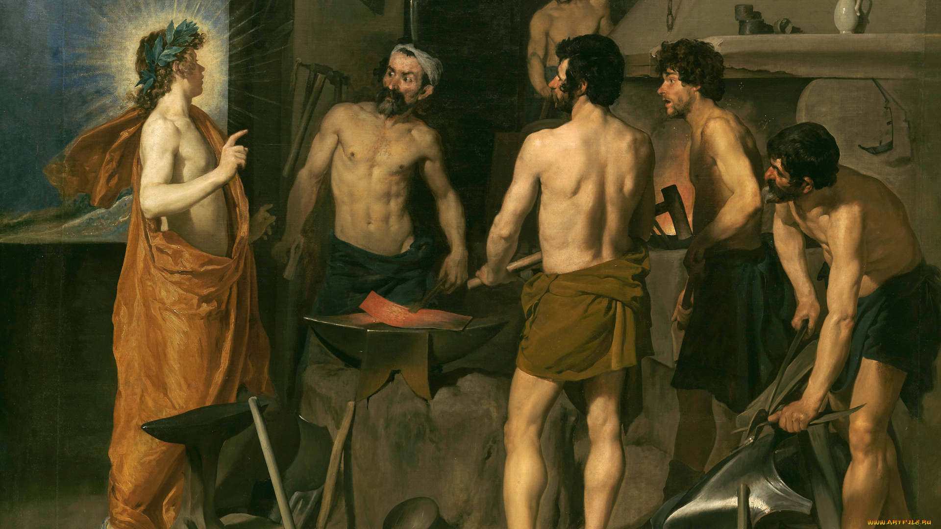 рисованное, живопись, диего, веласкес, мифология, кузница, вулкана, картина