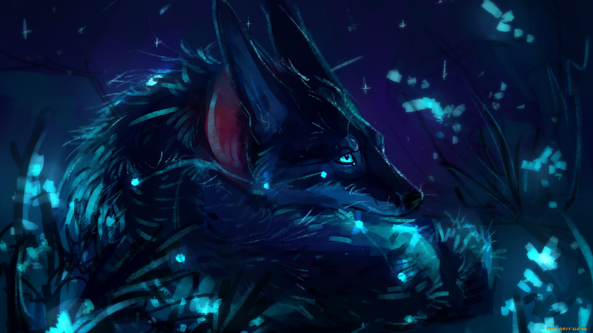 рисованное, животные, , волки, волк, ночь