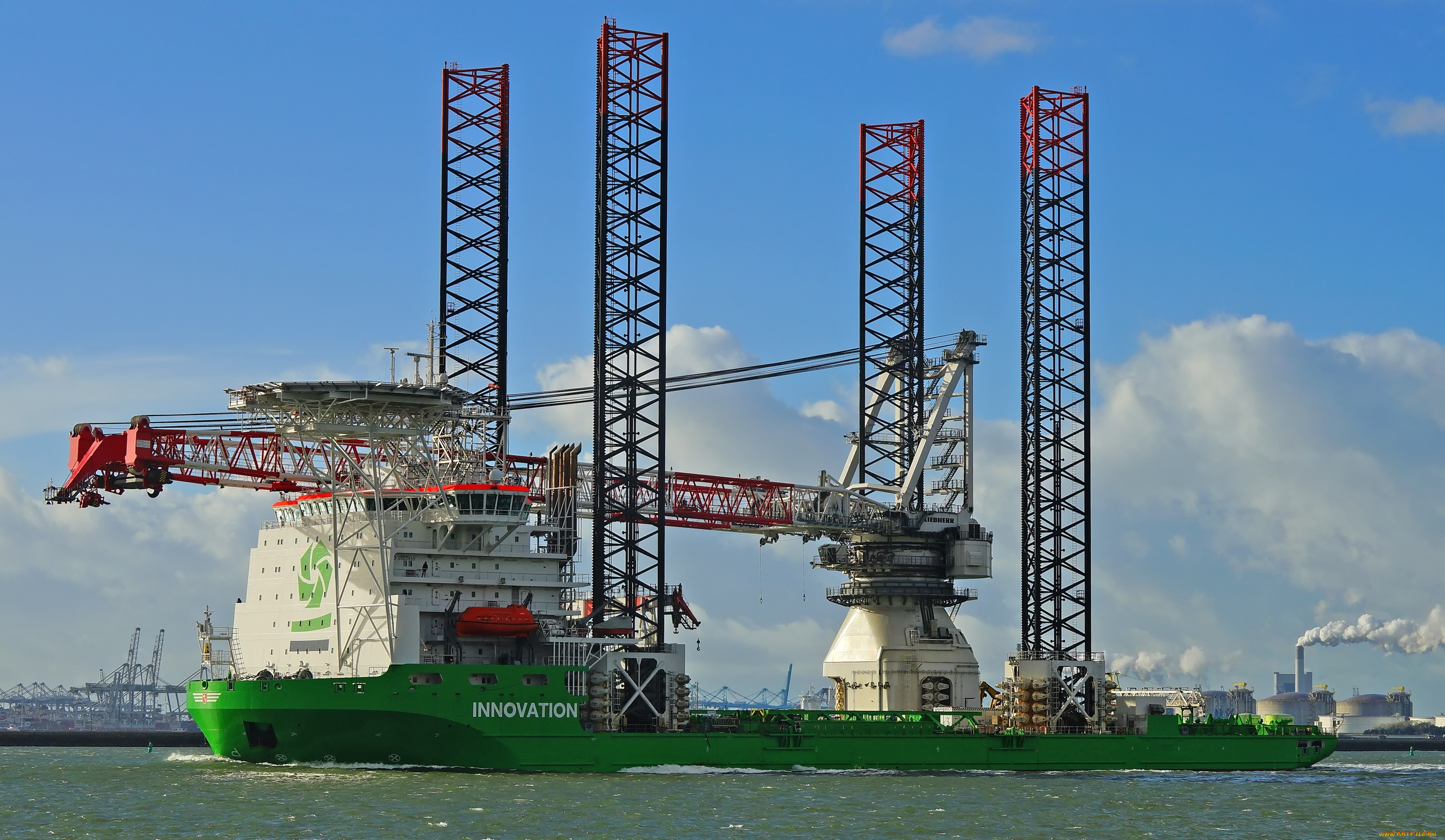 корабли, другое, большой, плавучий, кран, на, воде