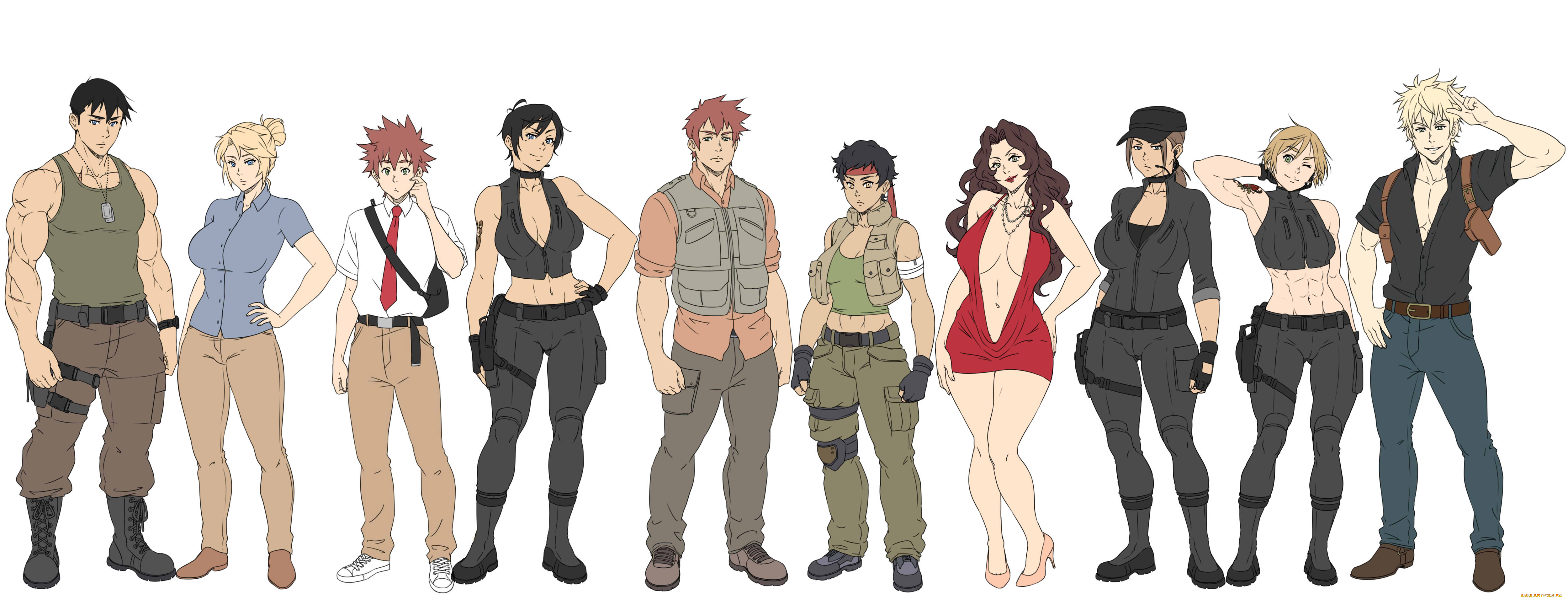 рисованное, люди, девушки, мужчины, фон, одежда