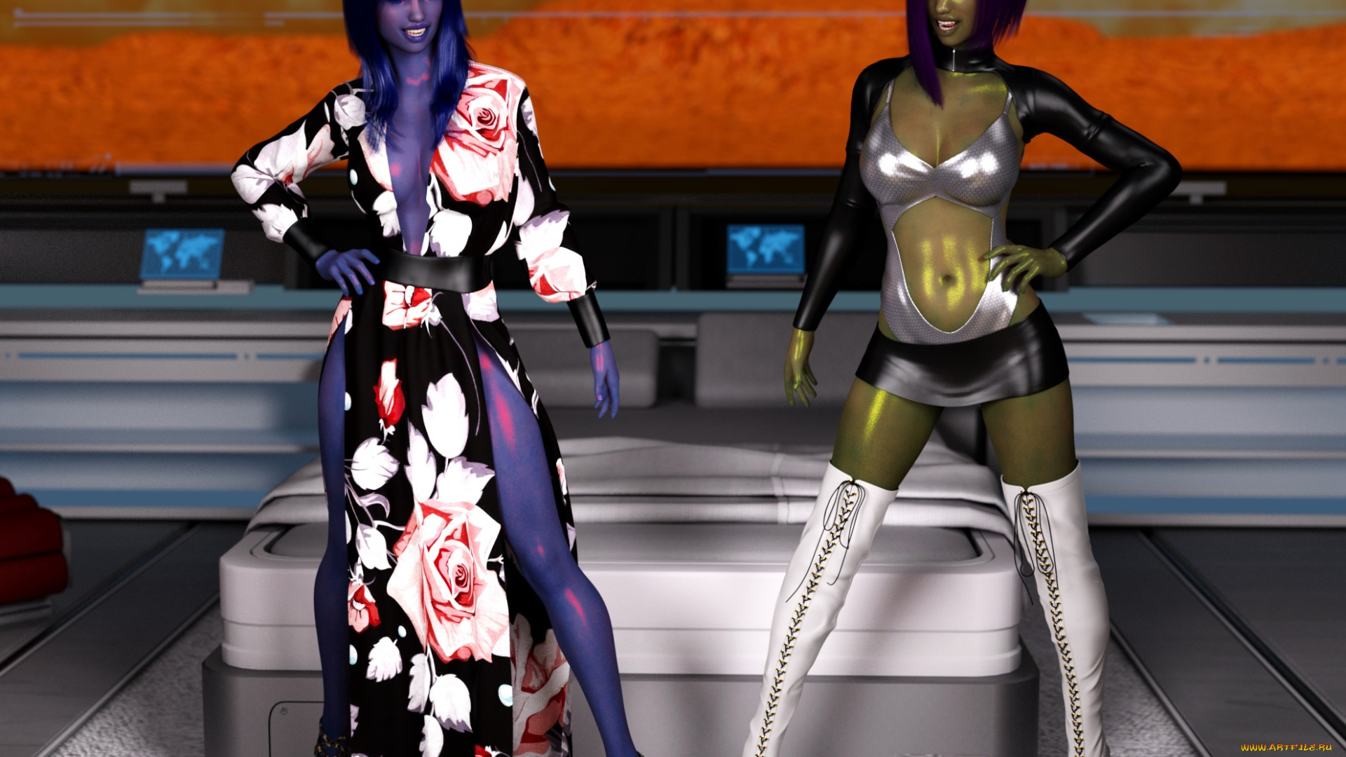 3д, графика, эльфы, , elves, взгляд, эльфийки, фон