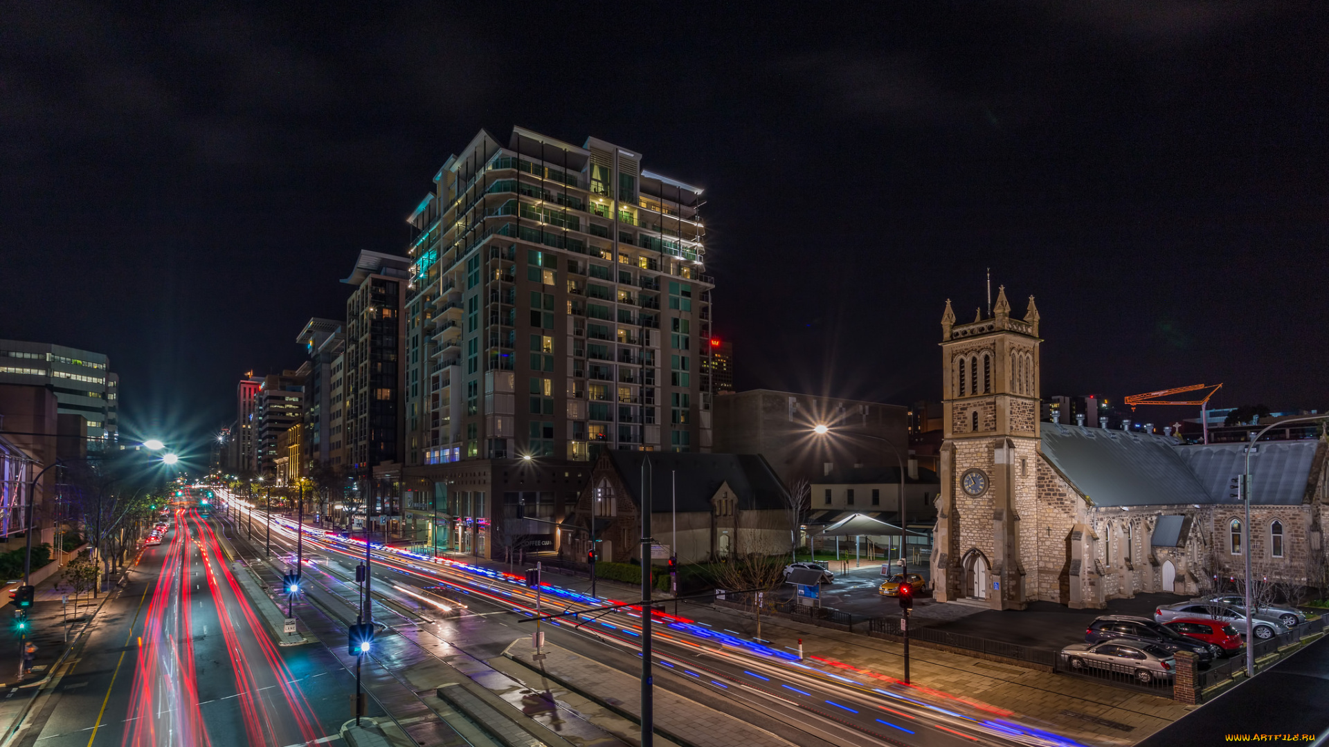 adelaide, города, -, огни, ночного, города, простор